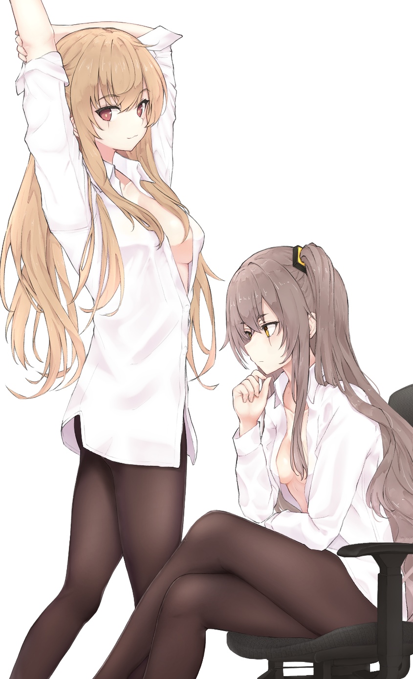 Anime girls in white shirts and black tights HD Phone Wallpaper