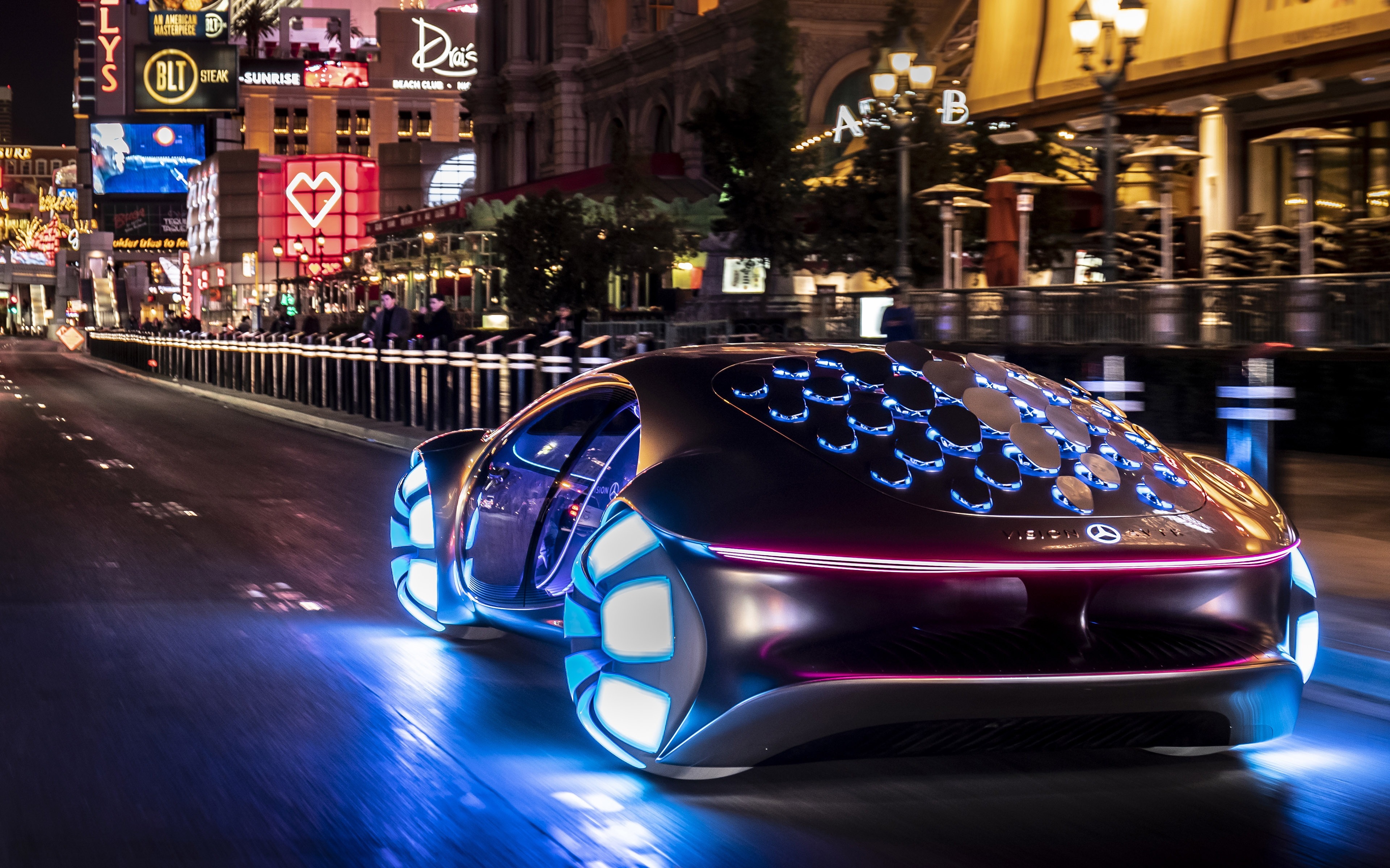 4K Mercedes-Benz concept car on a city street at night HD Wallpaper