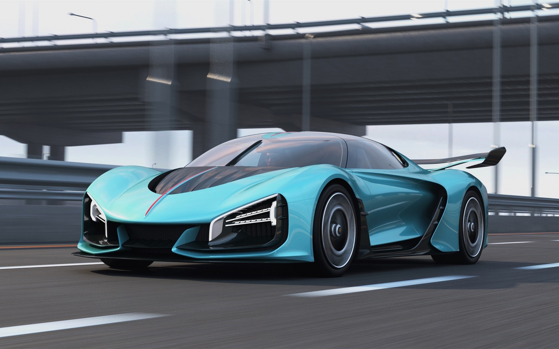 Hong Qi Cyan Sports Car on Asphalt Road HD Wallpaper