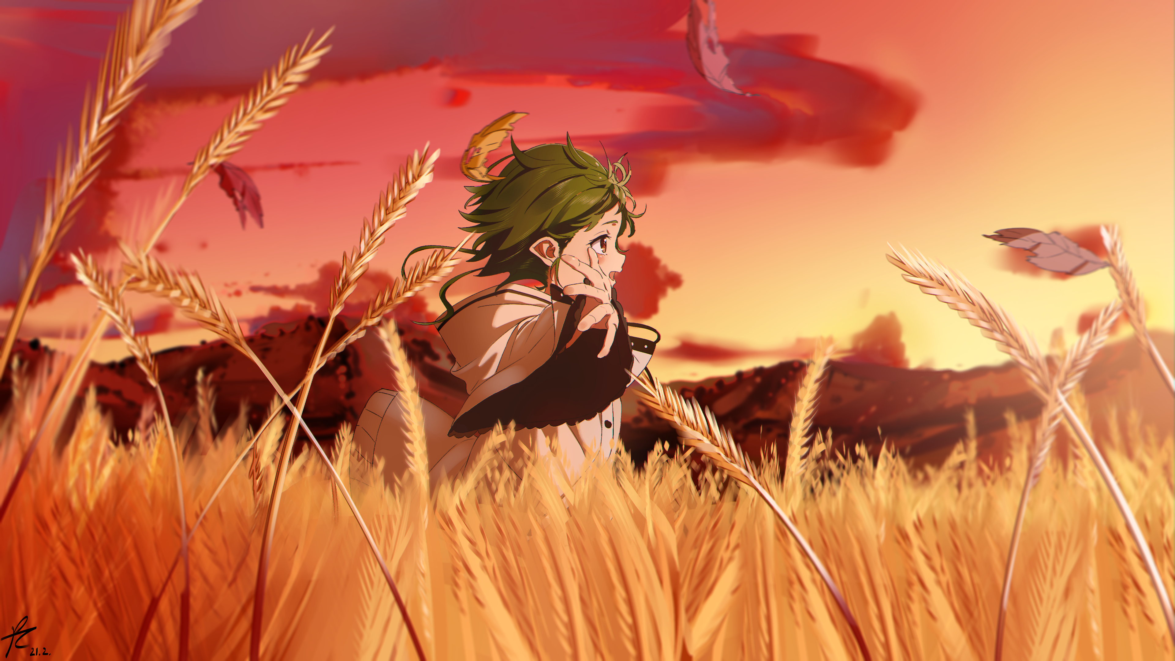 Sylphiette in a wheat field at sunset HD Wallpaper