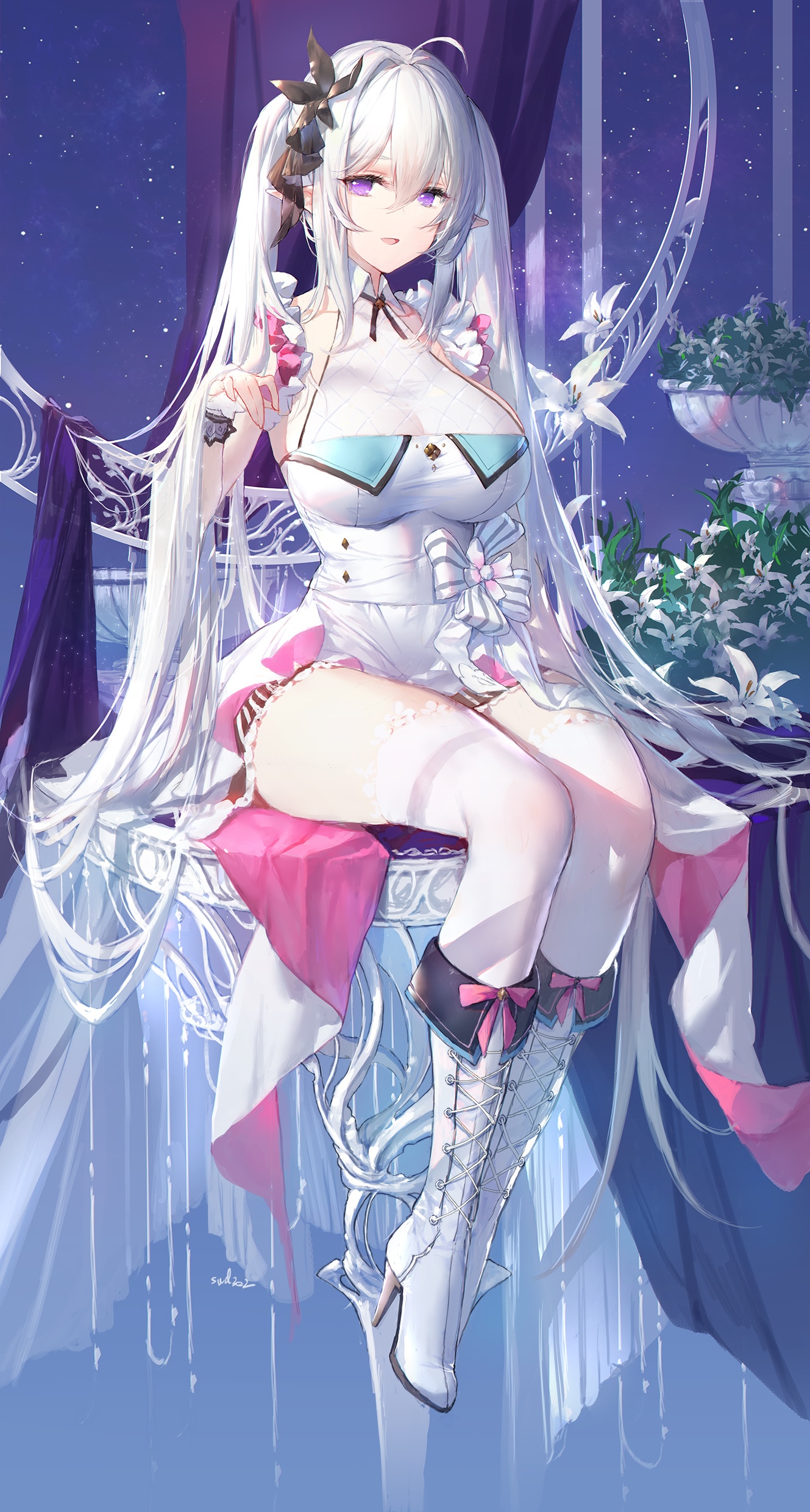 Levia from Closers in a white dress and boots HD Phone Wallpaper