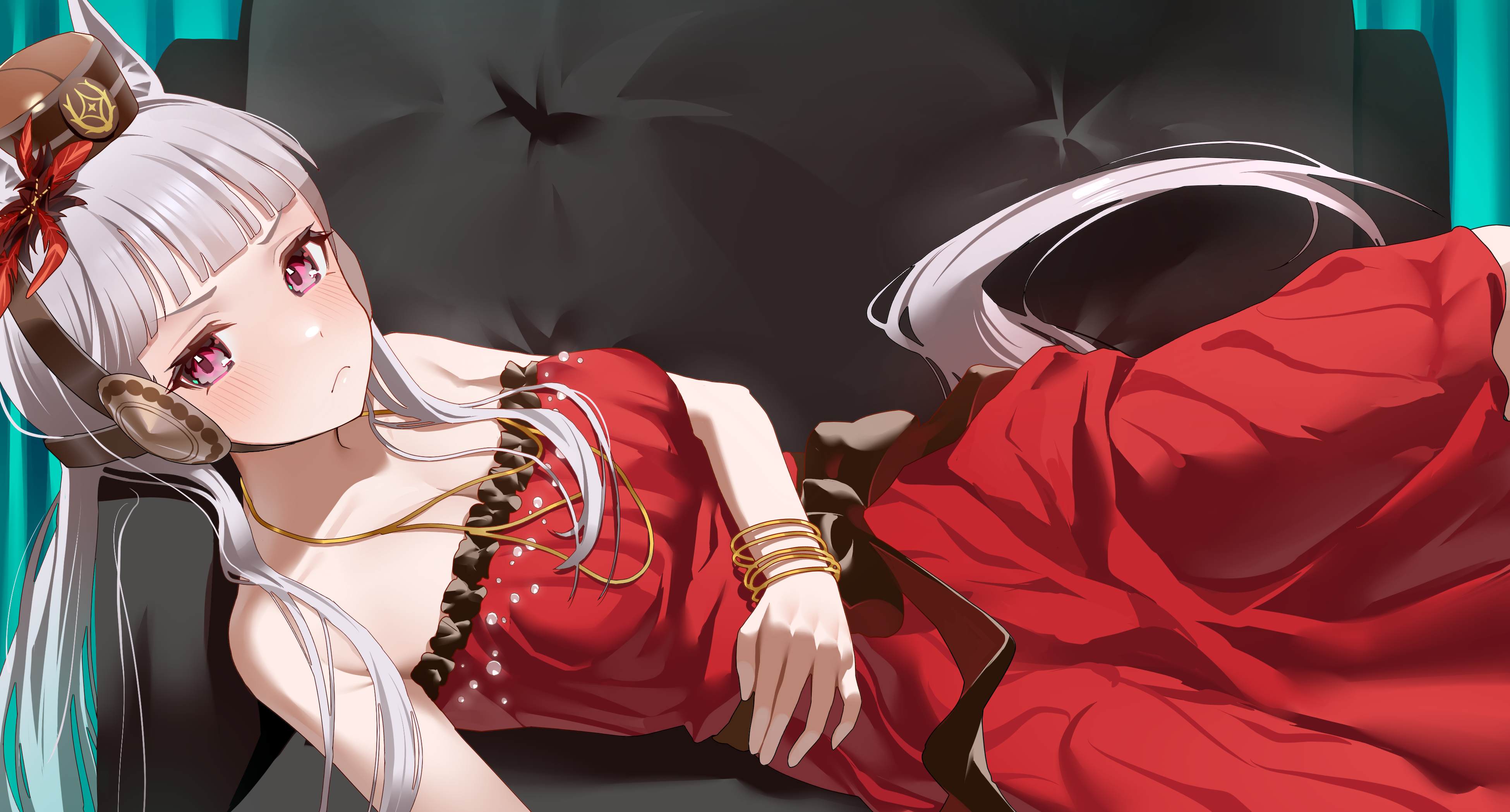 4K Gold Ship in a Red Dress HD Wallpaper