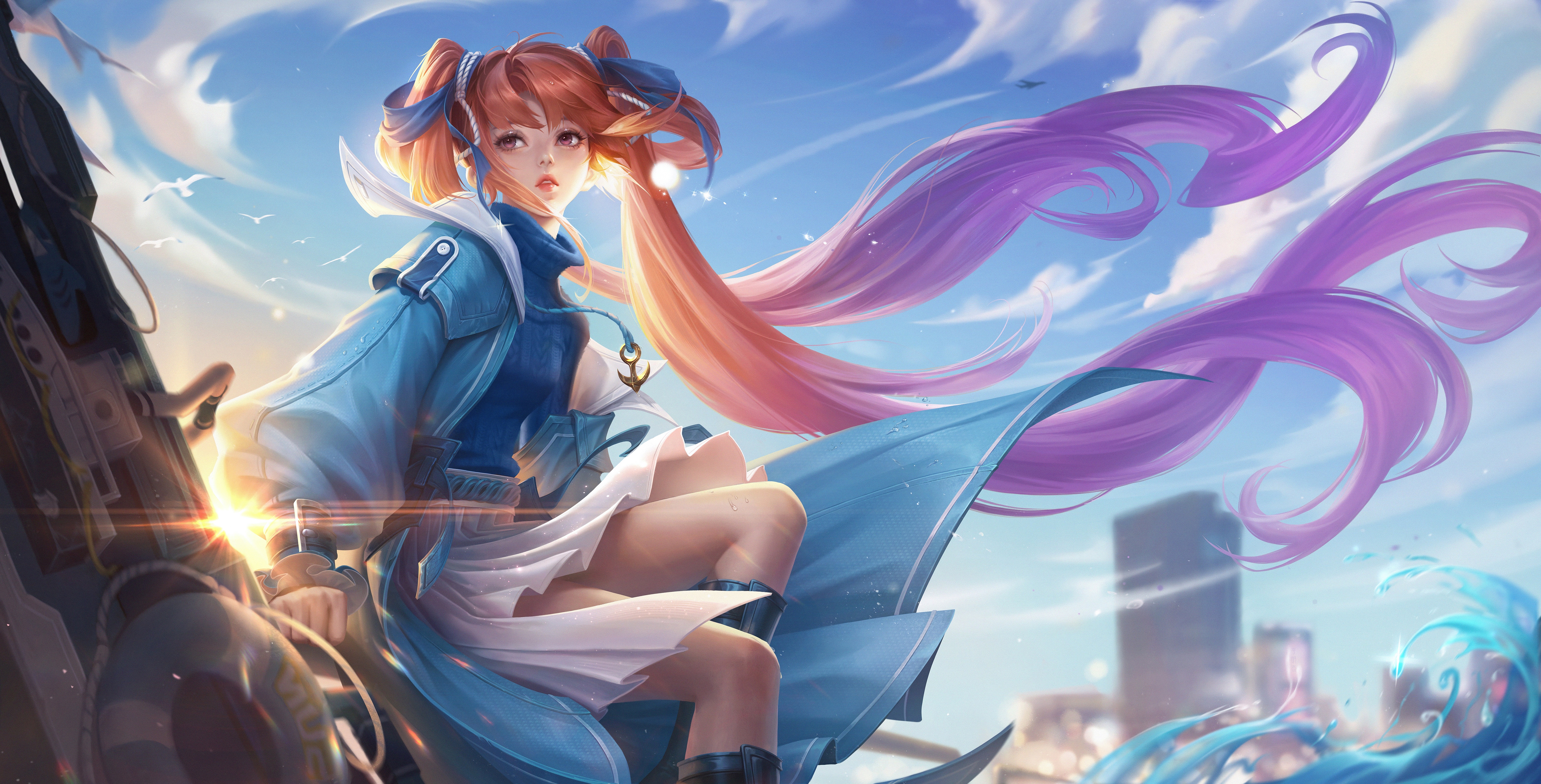 4K Honor of Kings character with purple hair ribbons HD Wallpaper