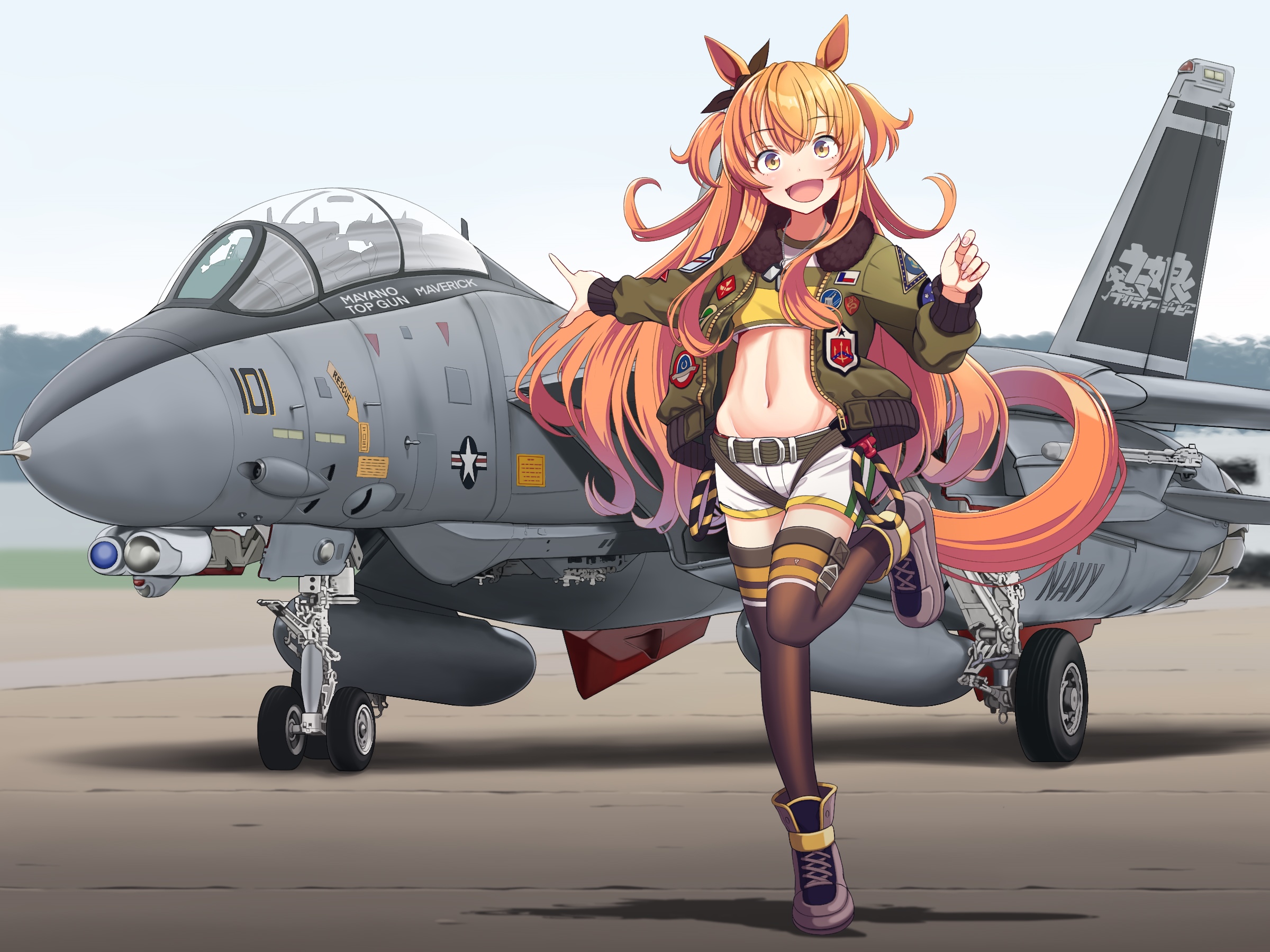 Uma Musume Pretty Derby girl with F-14 Tomcat HD Wallpaper