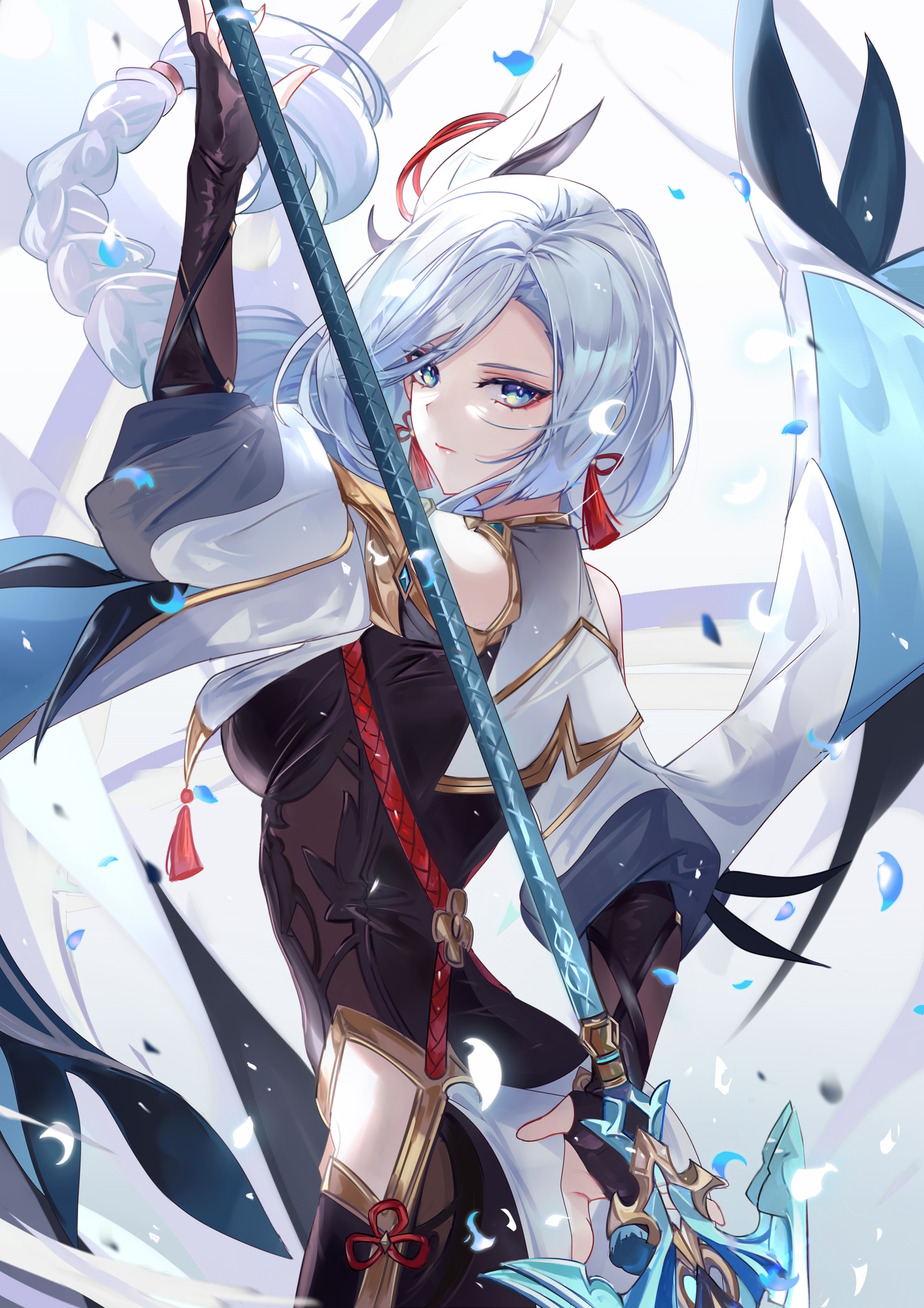 Shenhe from Genshin Impact holding a polearm HD Phone Wallpaper