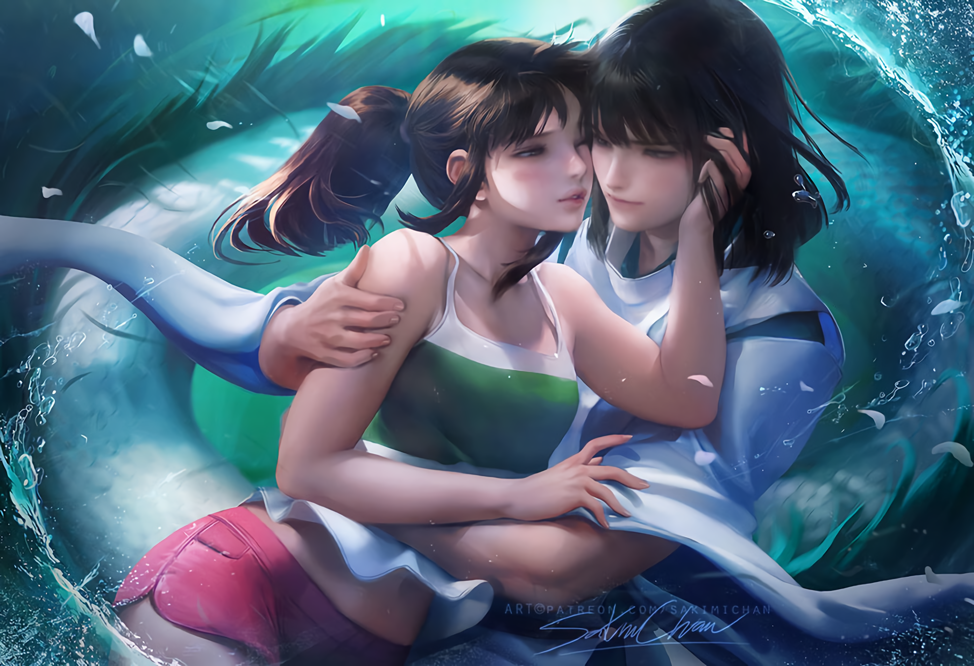 Chihiro and Haku from Spirited Away fan art HD Wallpaper