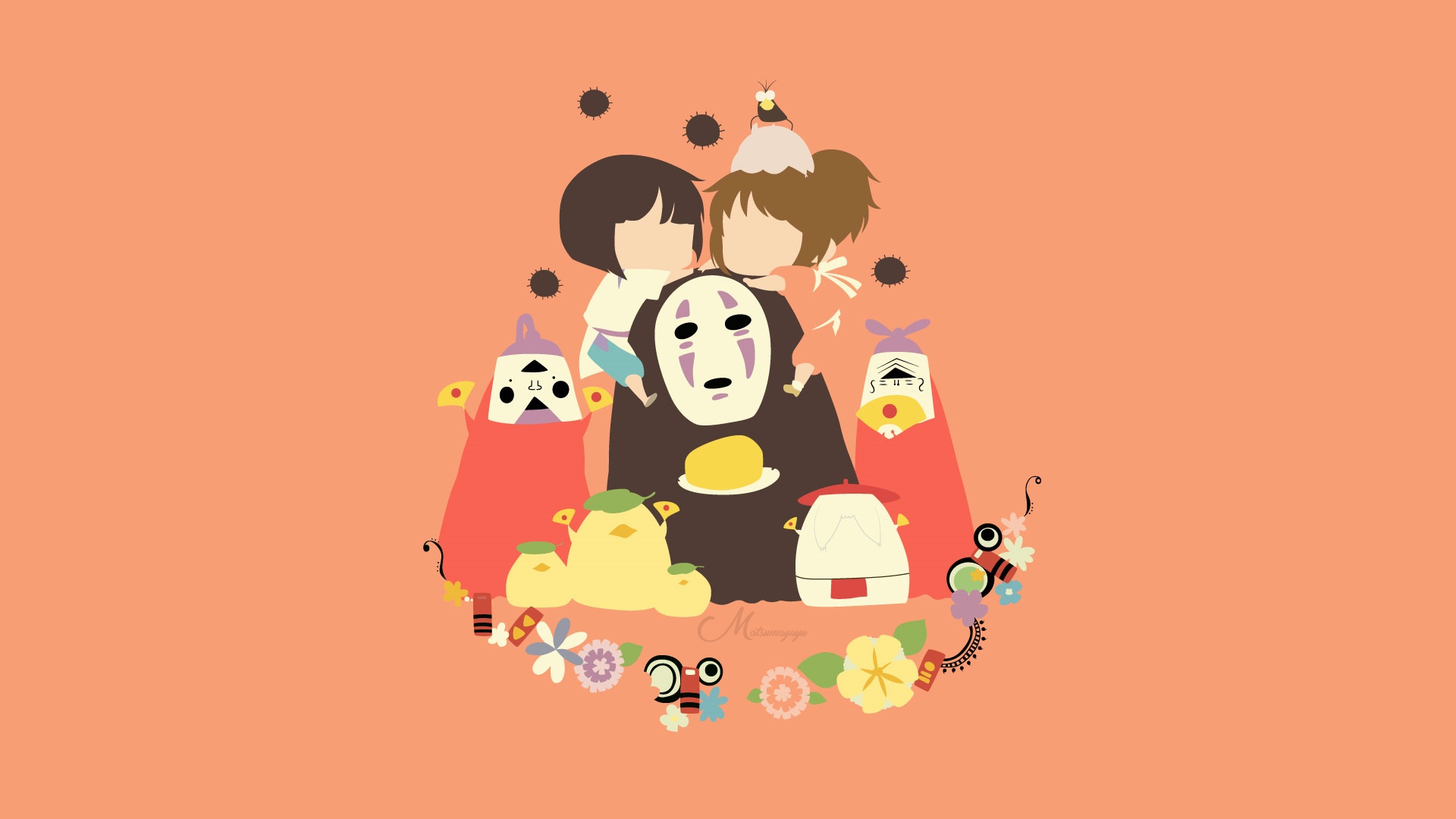 Spirited Away characters Chihiro, Haku, and No-Face HD Wallpaper