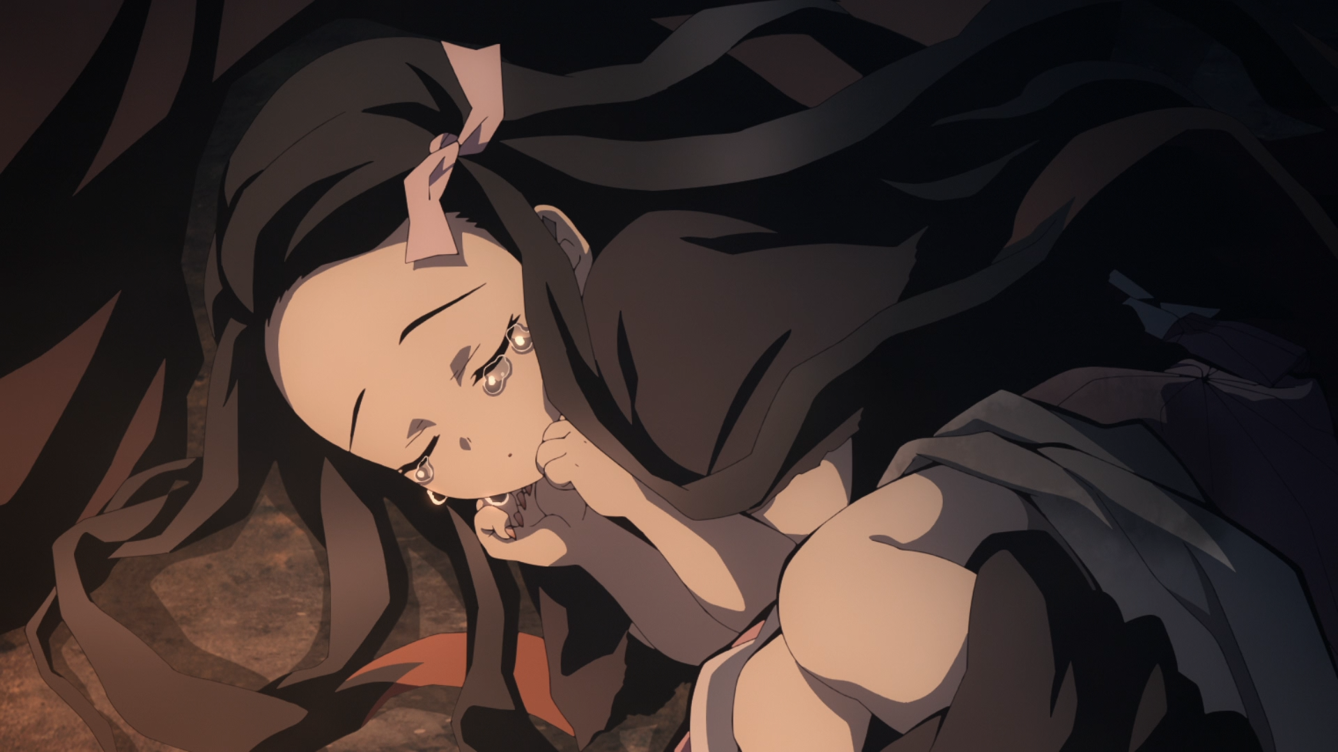 Kamado Nezuko crying in Kimetsu no Yaiba HD Wallpaper
