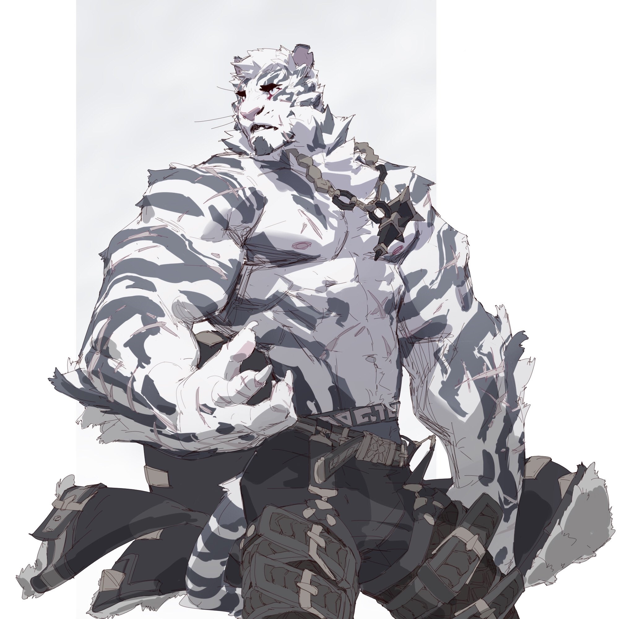 Anthro white tiger character with muscular build HD Wallpaper