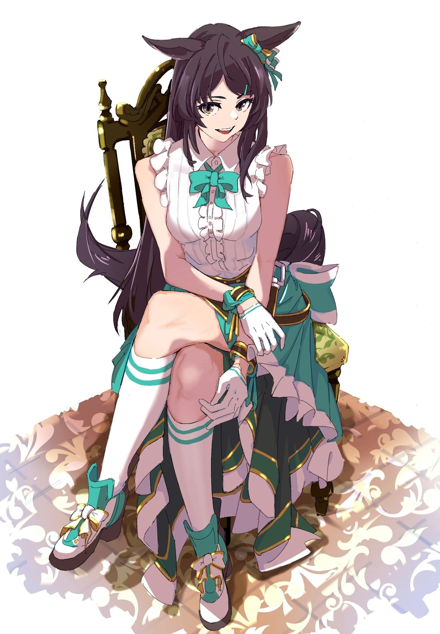 Mejiro Dober from Uma Musume Pretty Derby sitting on a chair HD Phone Wallpaper