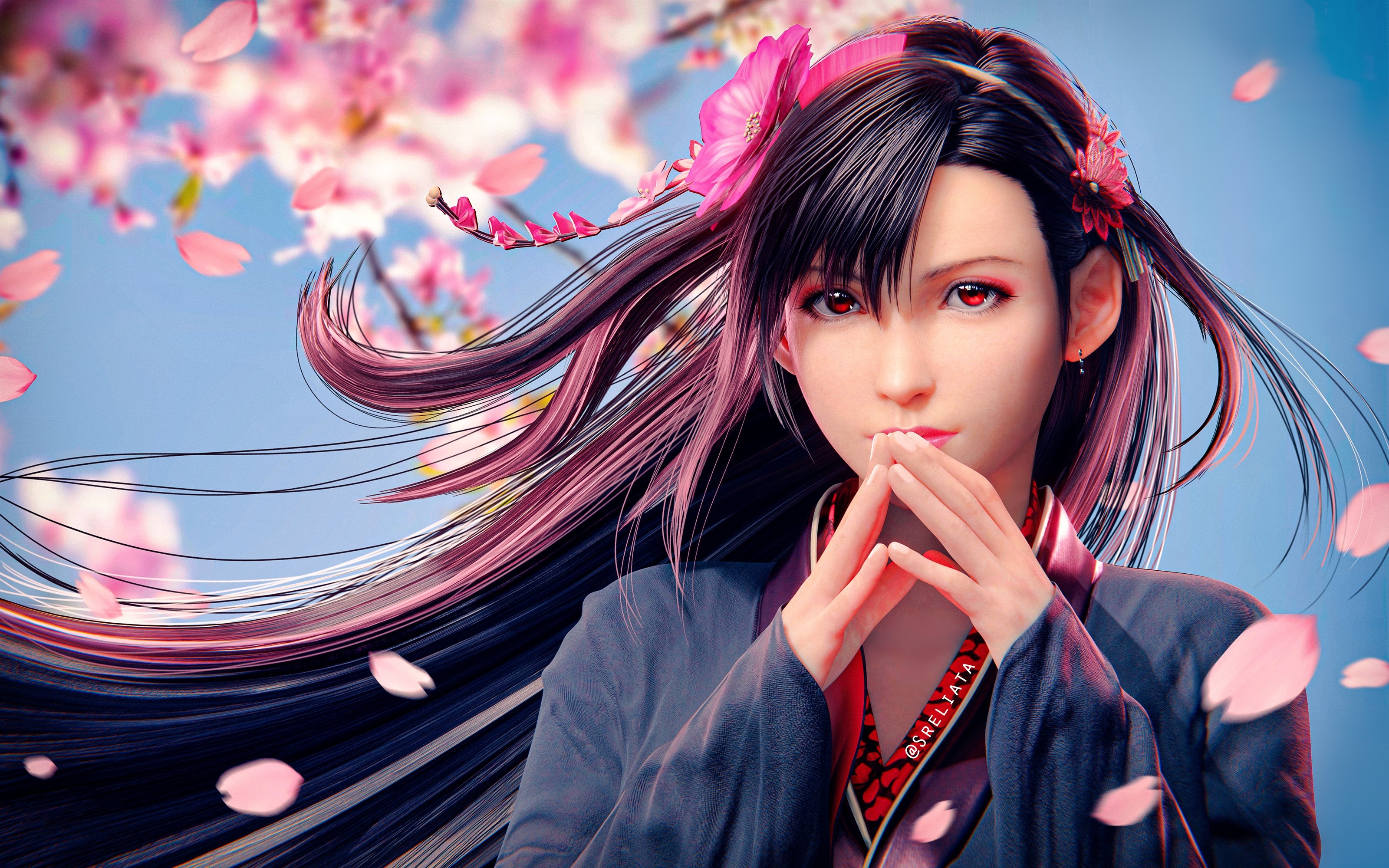 Tifa Lockhart from Final Fantasy VII with cherry blossoms HD Wallpaper