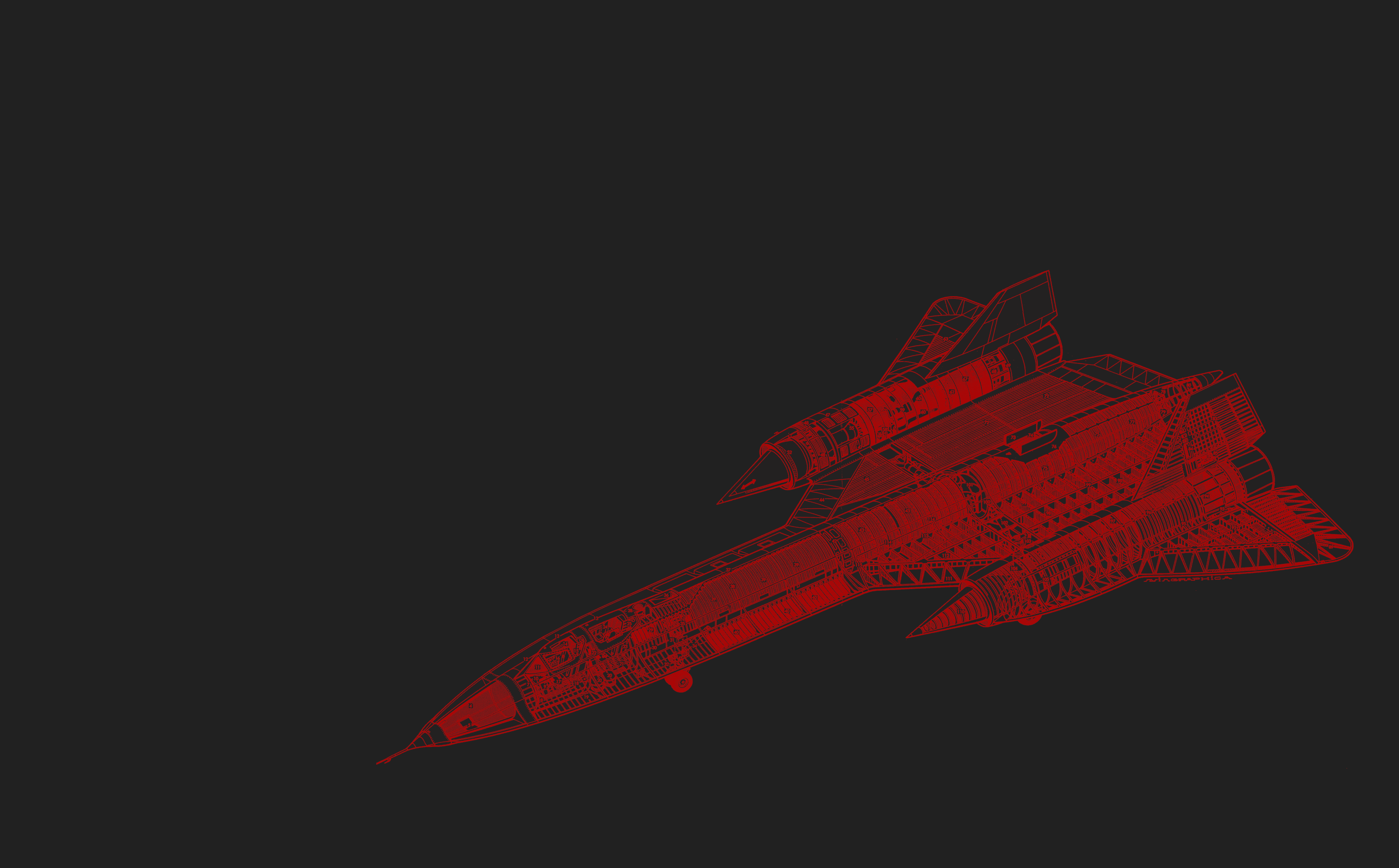 Red Lockheed SR-71 Blackbird drawing on gray background HD Wallpaper