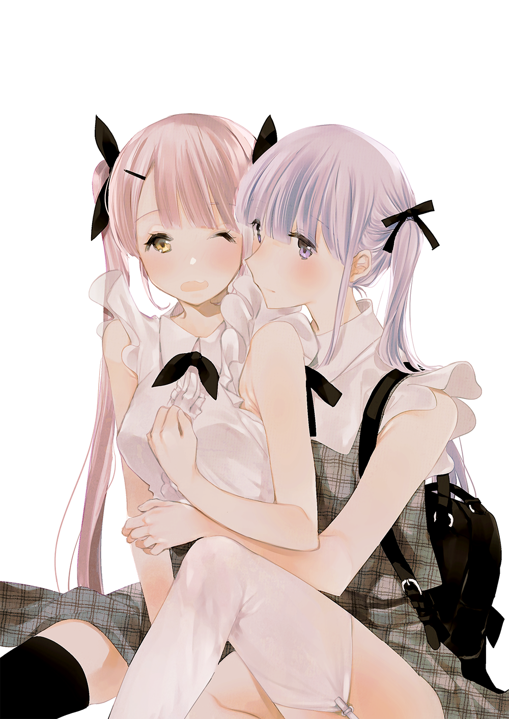 Two anime girls hugging HD Phone Wallpaper