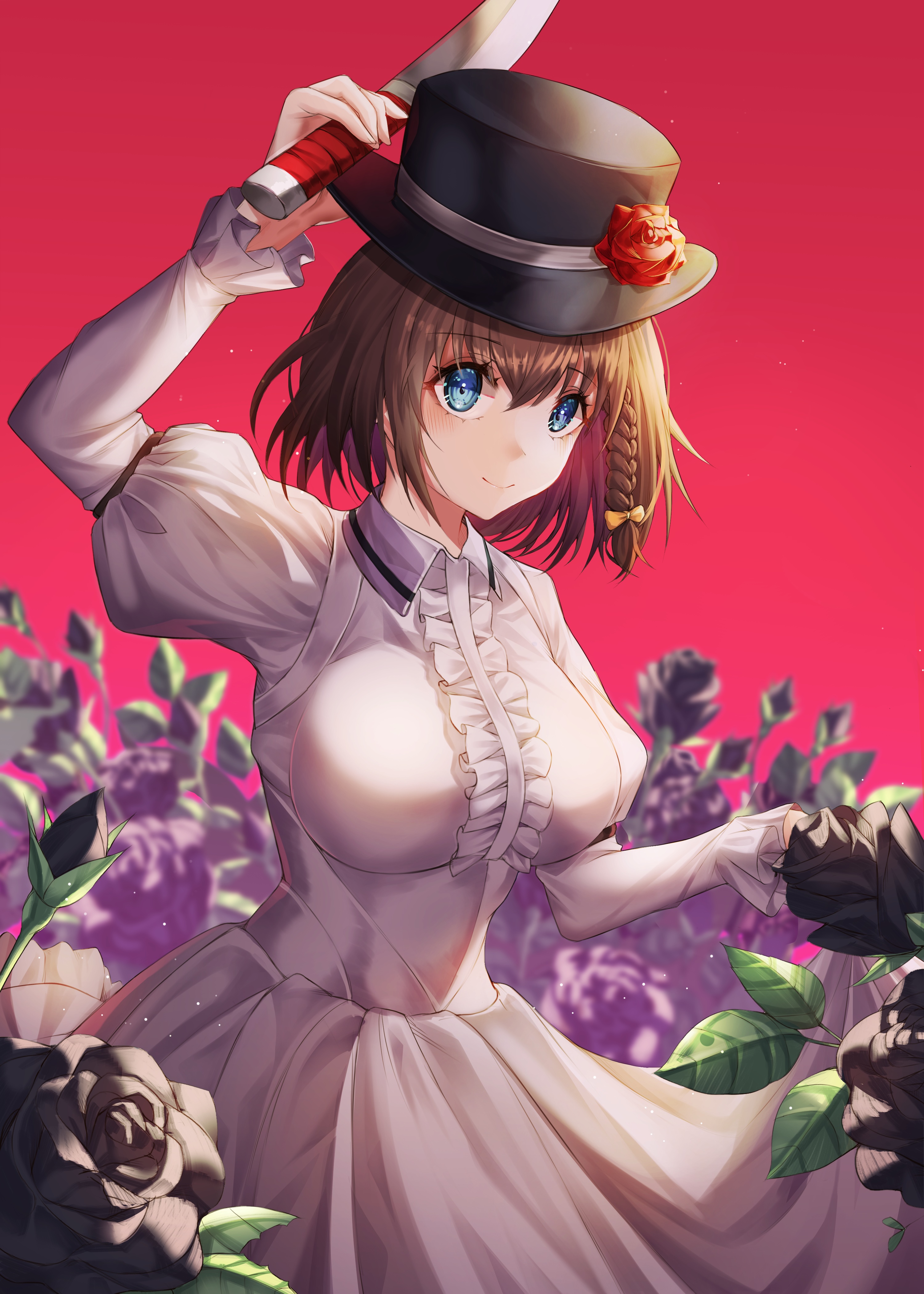 Charlotte Corday with a knife and roses HD Phone Wallpaper