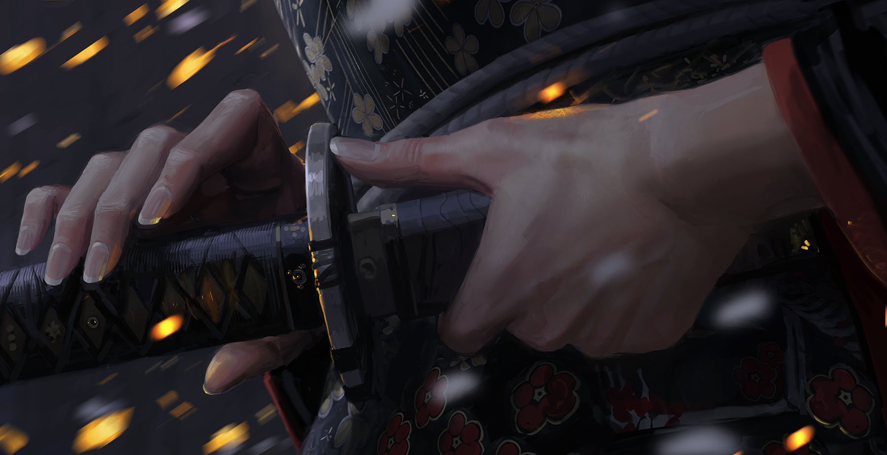 Woman in Kimono Holding a Katana HD Wallpaper