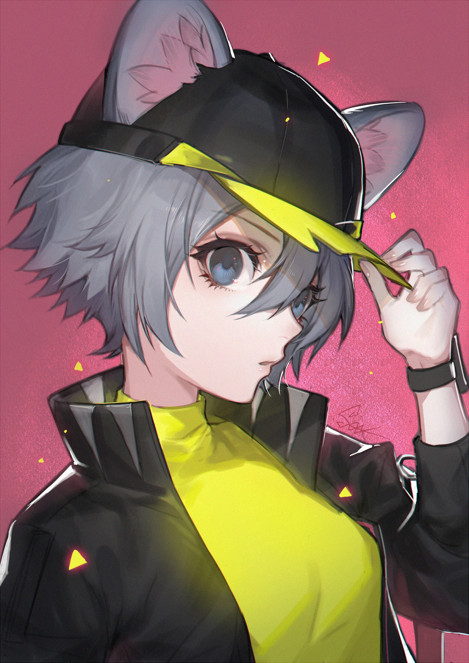 Anime girl with cat ears and hat HD Phone Wallpaper