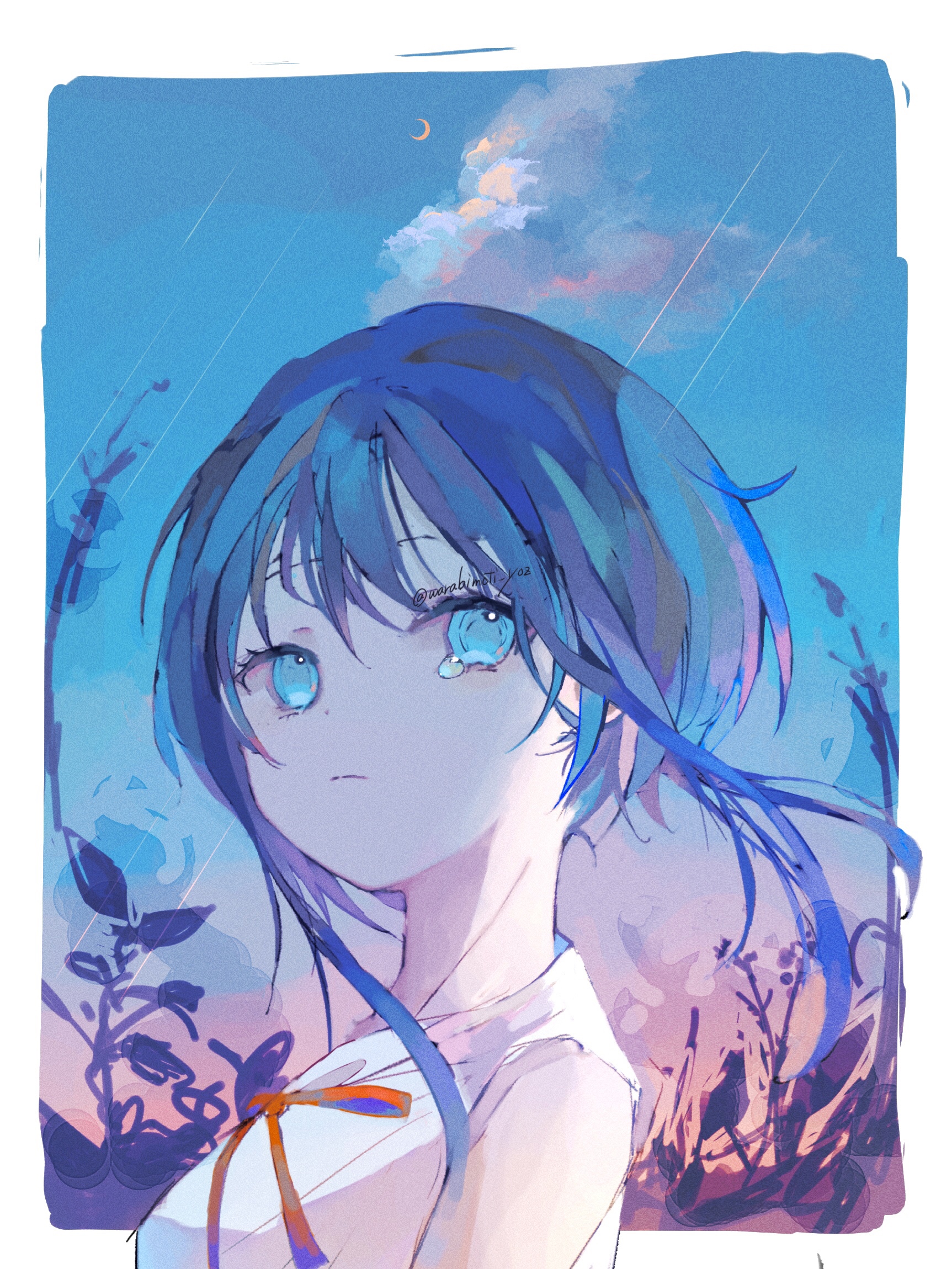 Anime girl with blue hair and blue eyes HD Phone Wallpaper