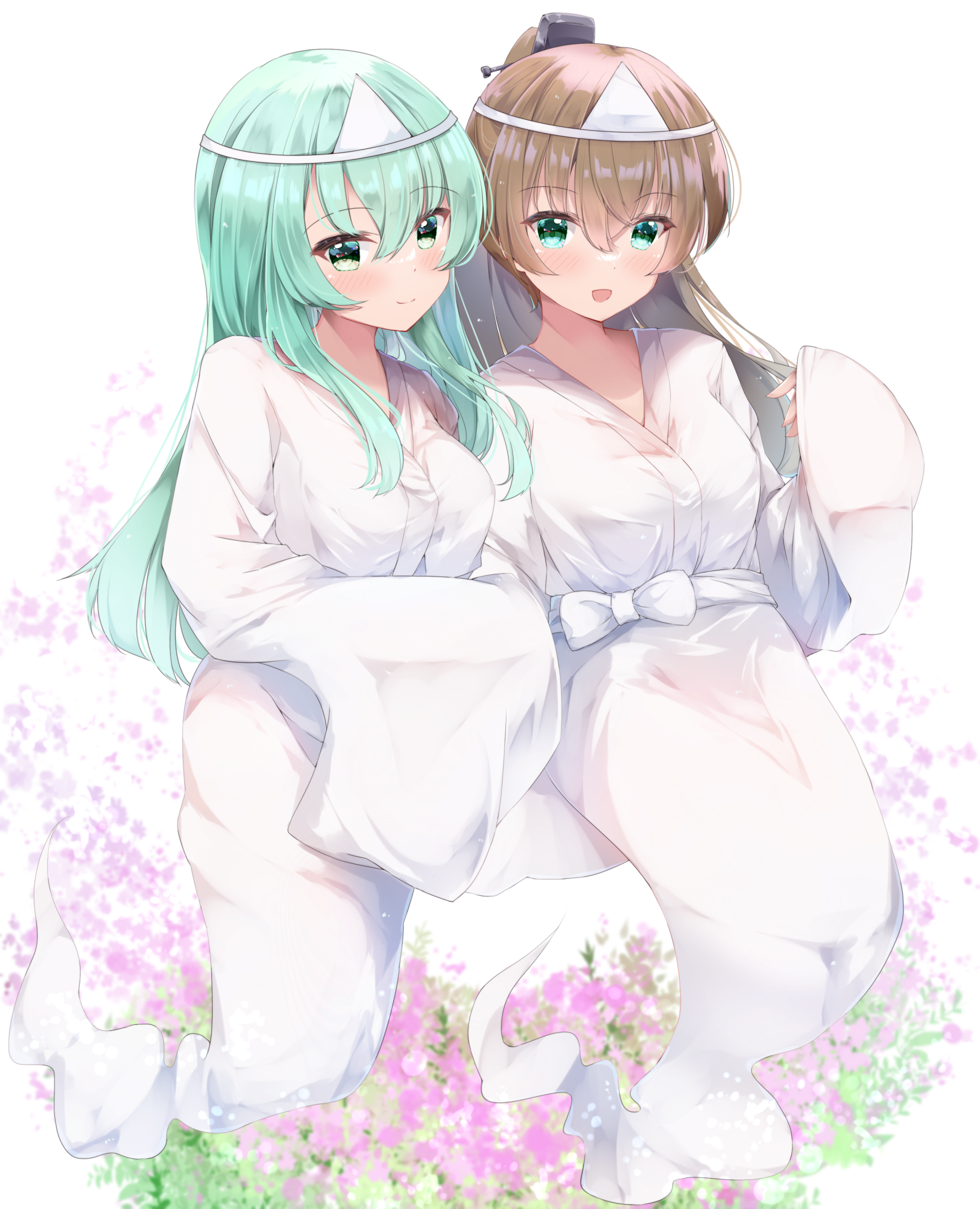 Kantai Collection's Kumano and Suzuya in white robes HD Phone Wallpaper