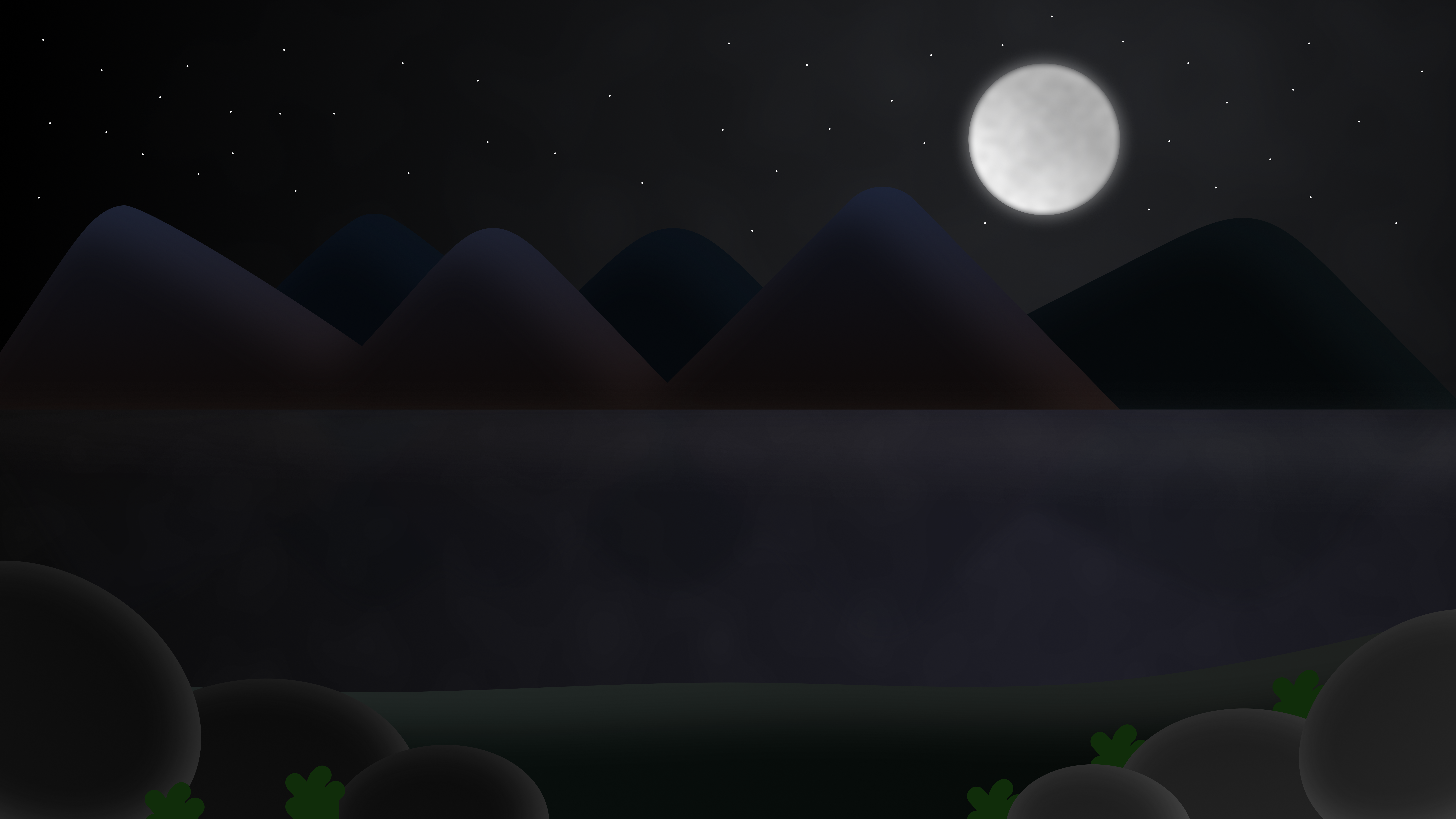 Night landscape with moon and mountains HD Wallpaper