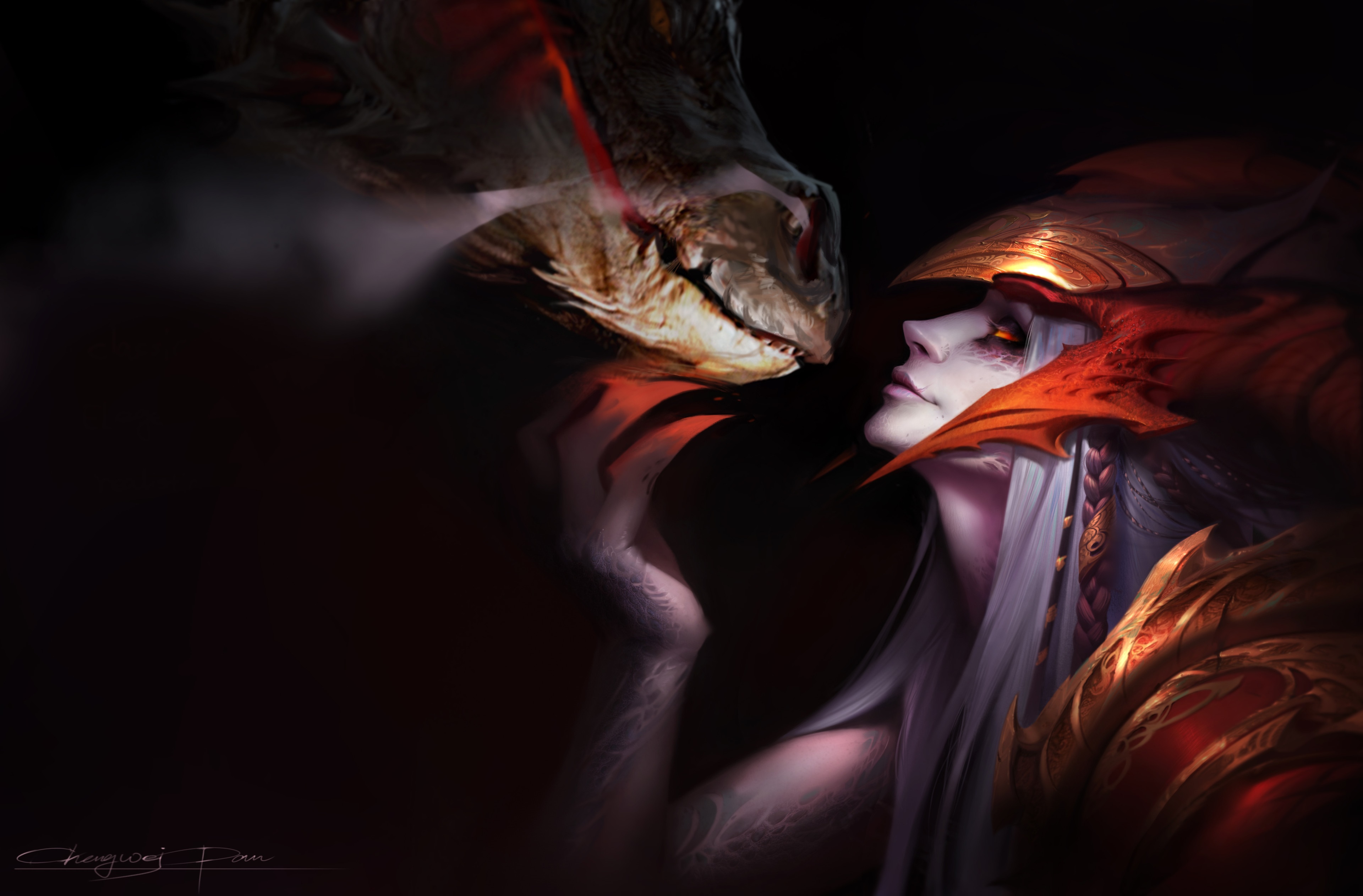 4K Digital Painting of Shyvana and Dragon by Chengwei Pan HD Wallpaper