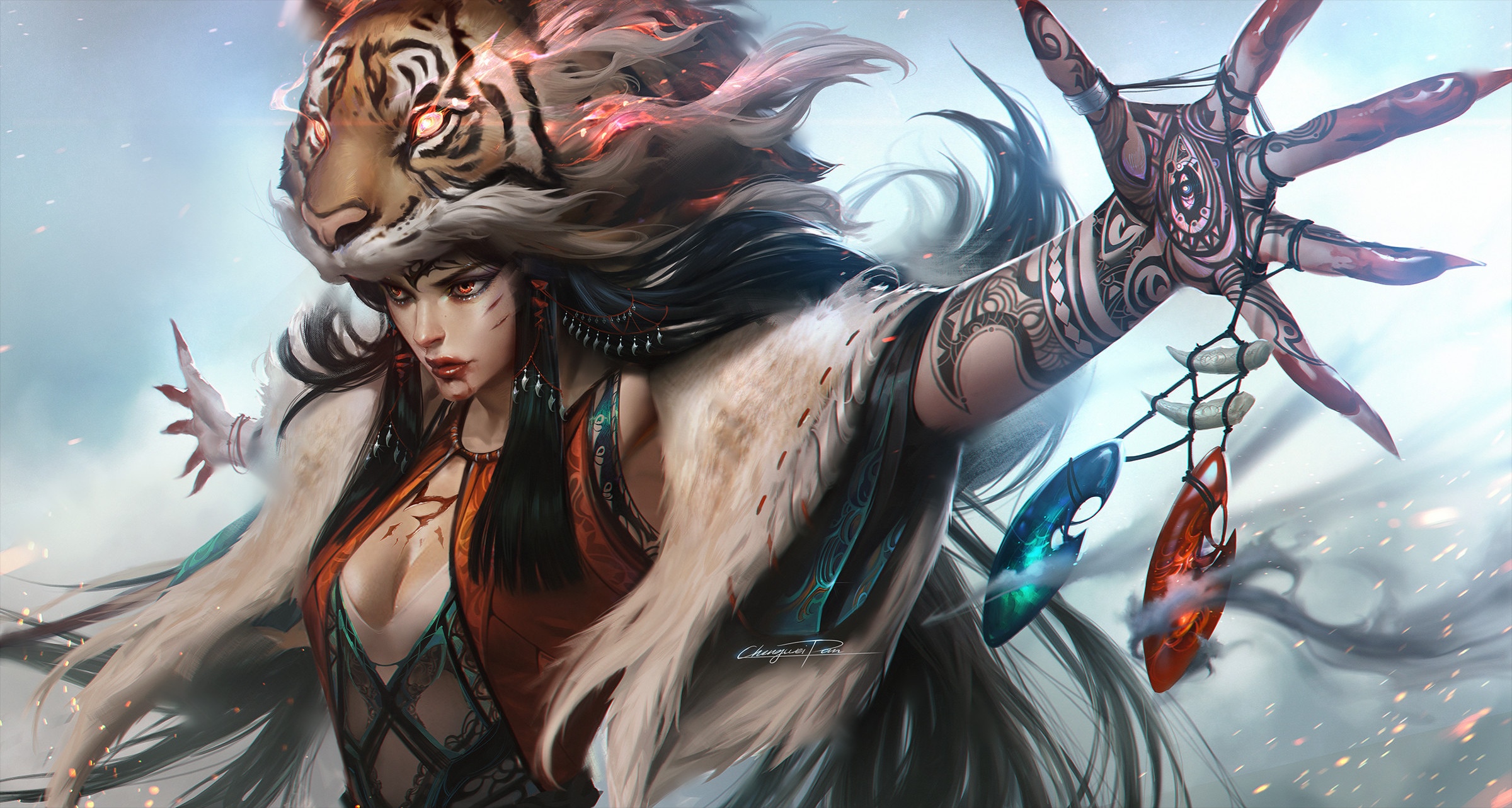 Witch with Tiger Headdress and Ornate Hand HD Wallpaper