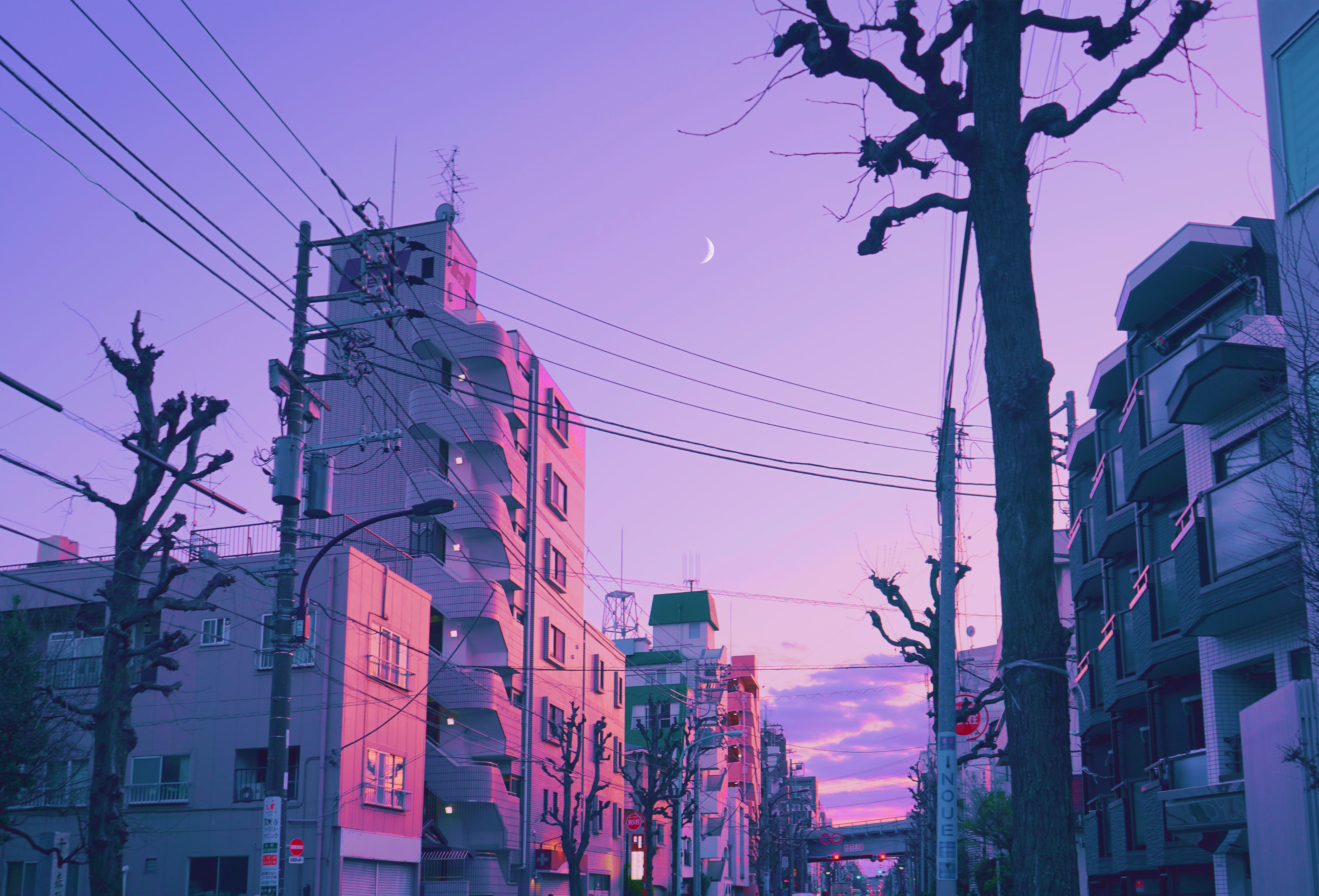 Street scene with buildings and sky HD Wallpaper