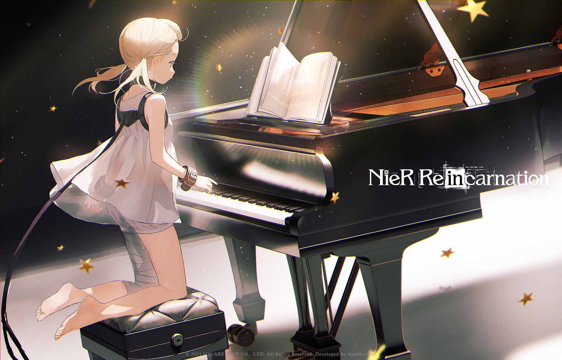 NieR Reincarnation: Girl Playing Piano HD Wallpaper