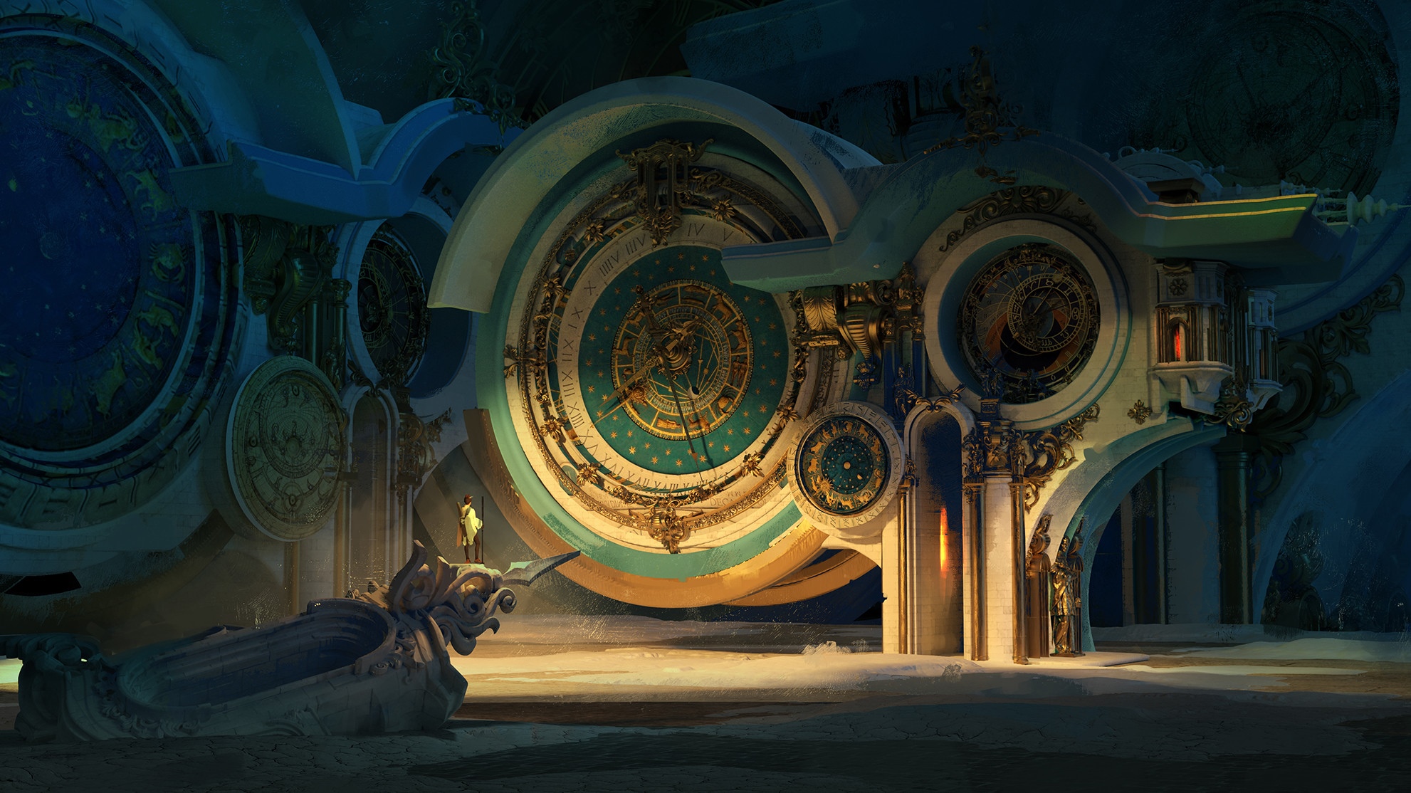 Fantasy art of a large clockwork mechanism HD Wallpaper