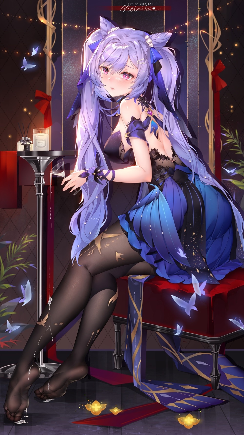 Keqing from Genshin Impact in a blue dress HD Phone Wallpaper