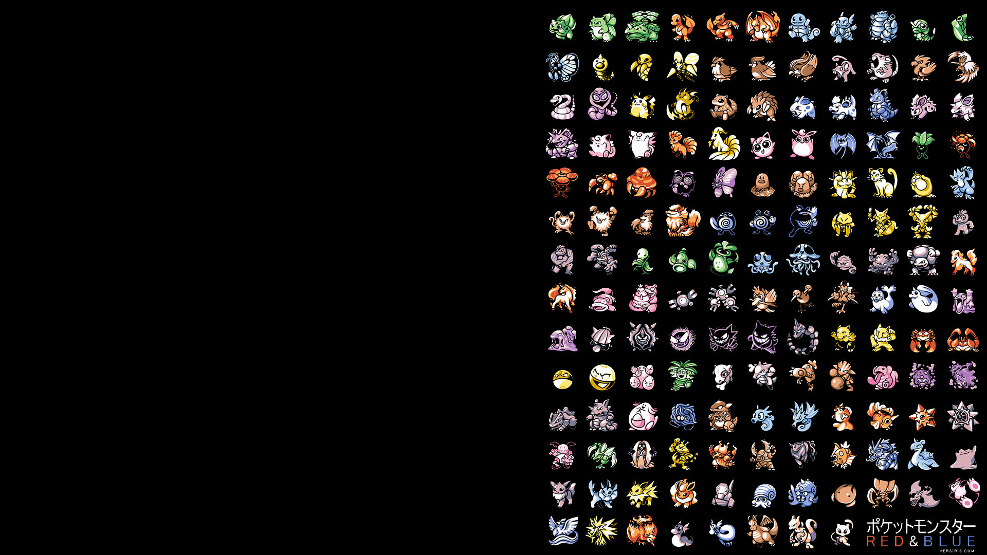 Pokémon Red & Blue sprites on black background HD Wallpaper