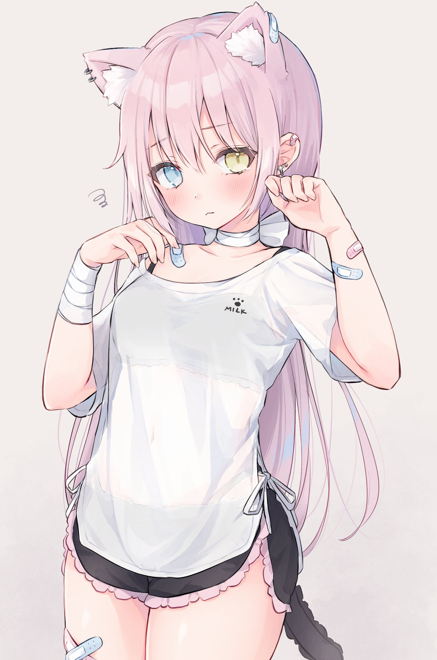 Cat girl with pink hair and heterochromia HD Phone Wallpaper