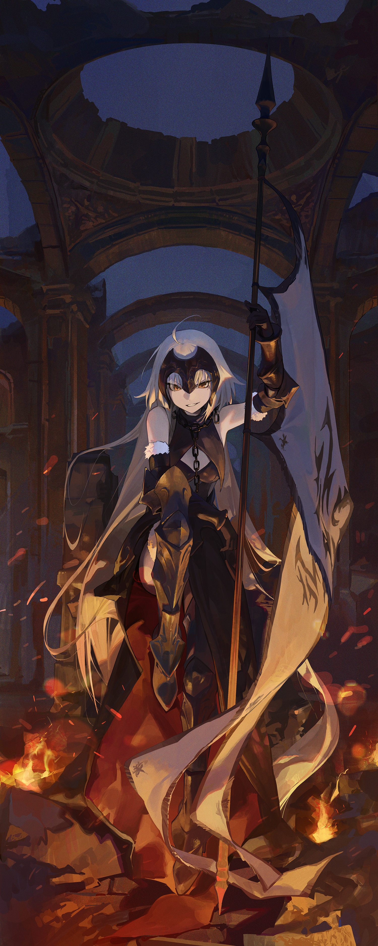 Jeanne d'Arc from Fate/Grand Order in ruins HD Phone Wallpaper