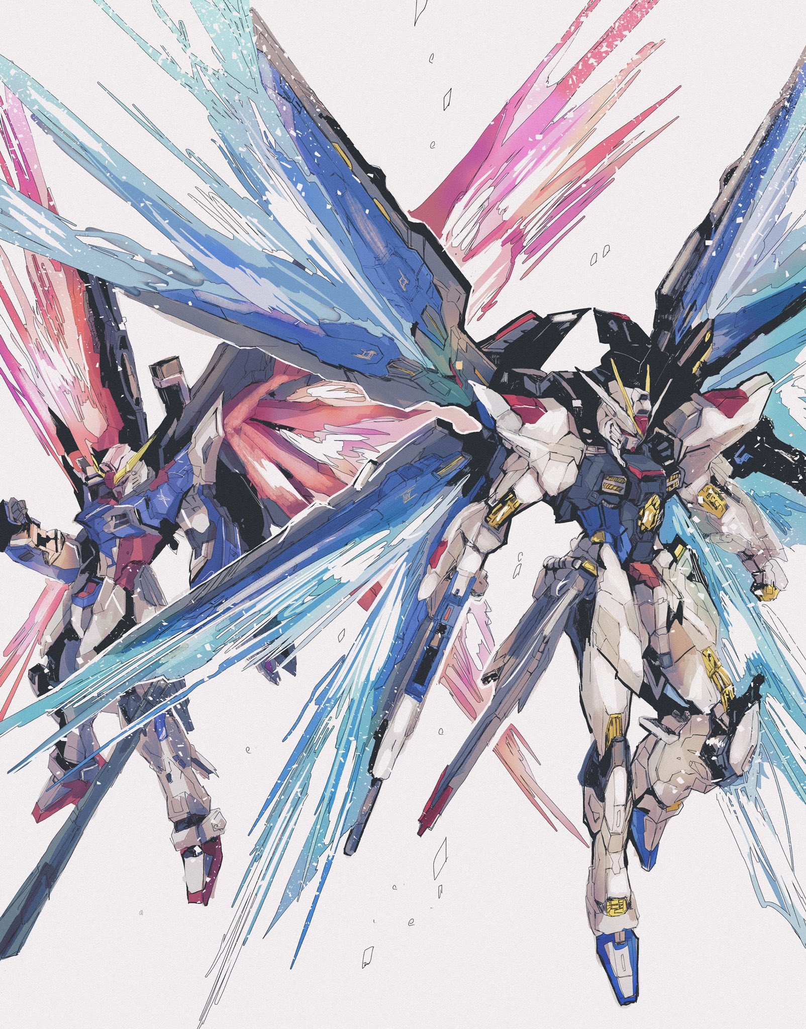 Strike Freedom Gundam and Destiny Gundam fan art HD Phone Wallpaper