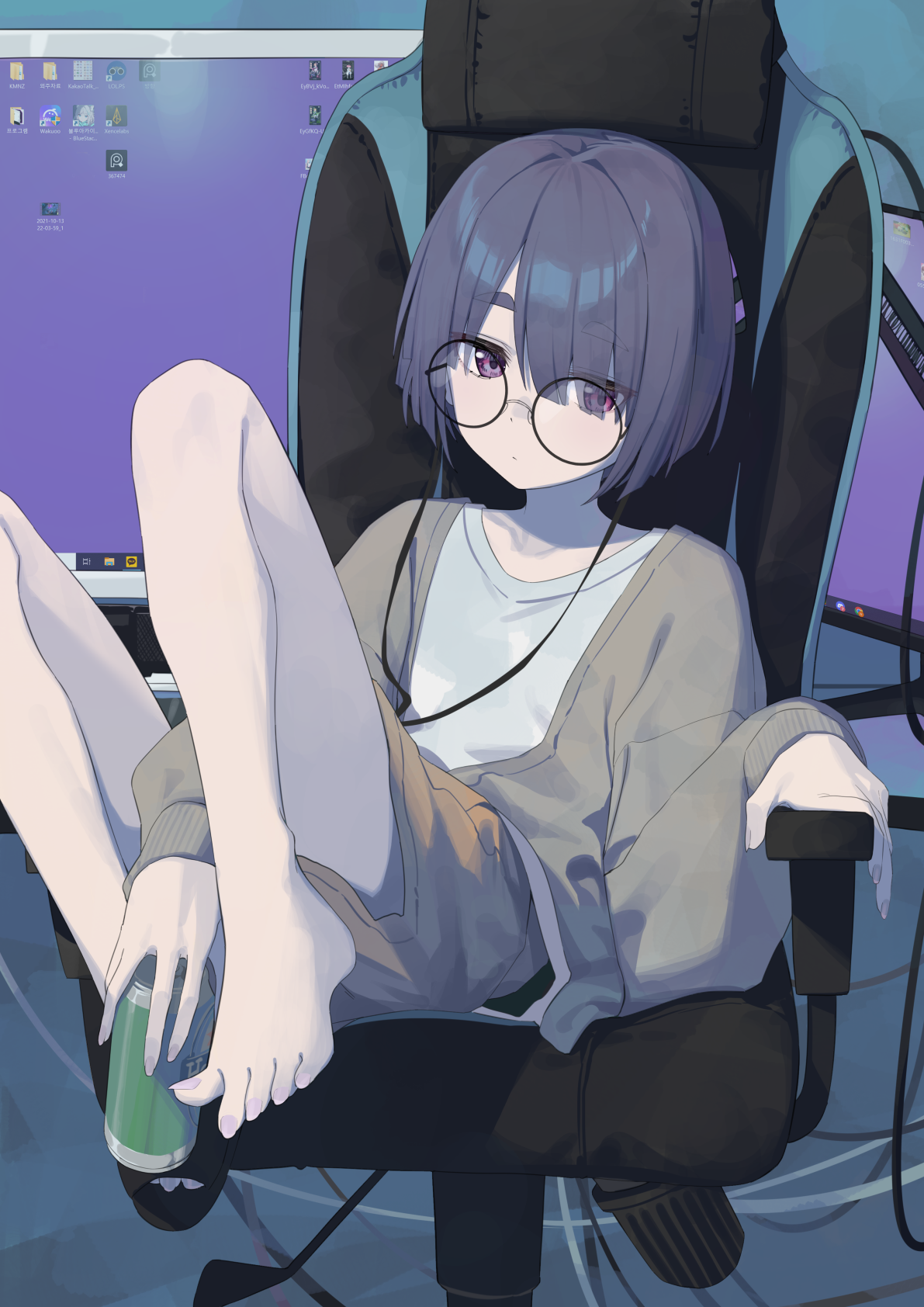 Girl with glasses sitting in a gaming chair HD Phone Wallpaper