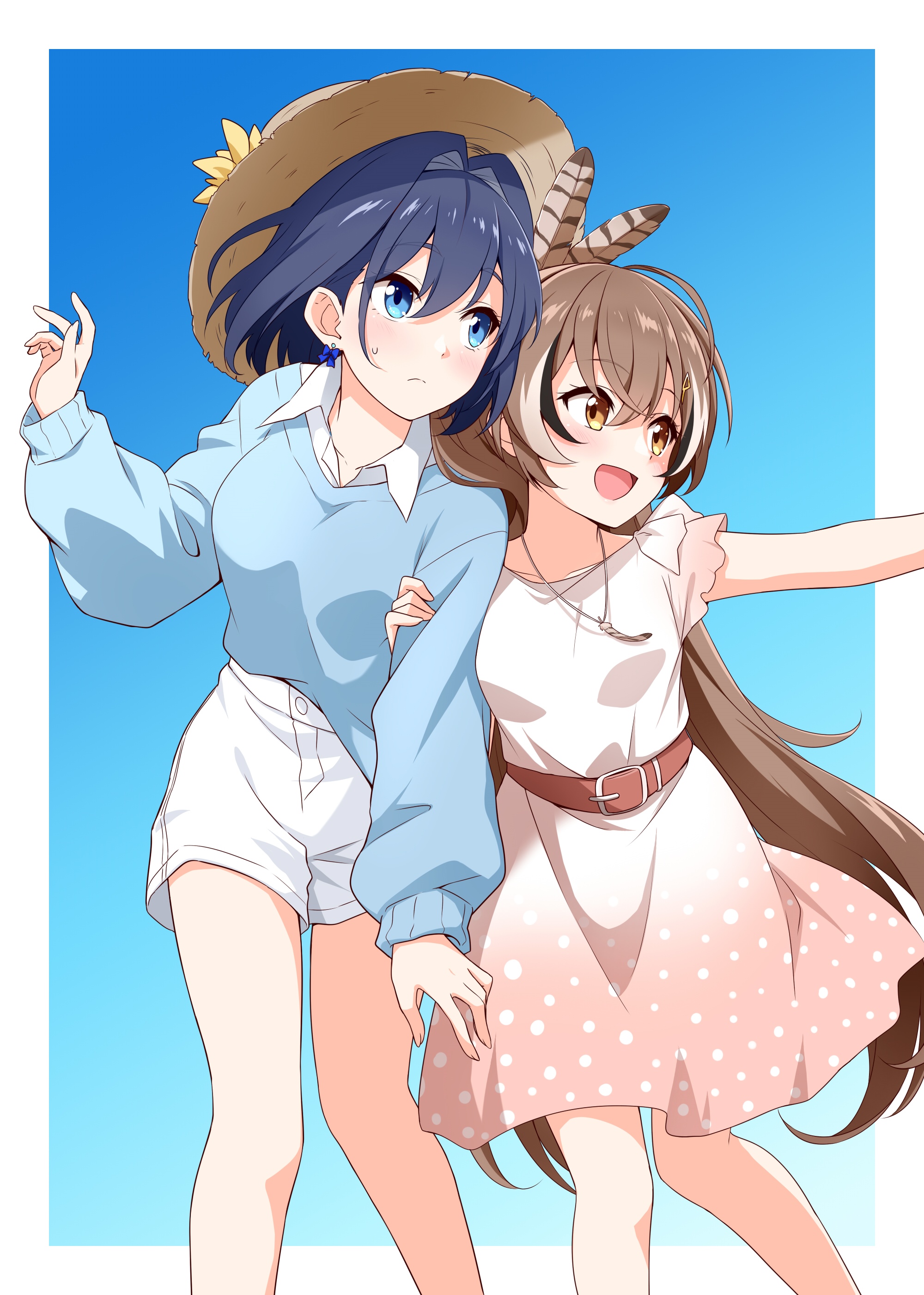 Ouro Kronii and Nanashi Mumei in summer outfits HD Phone Wallpaper