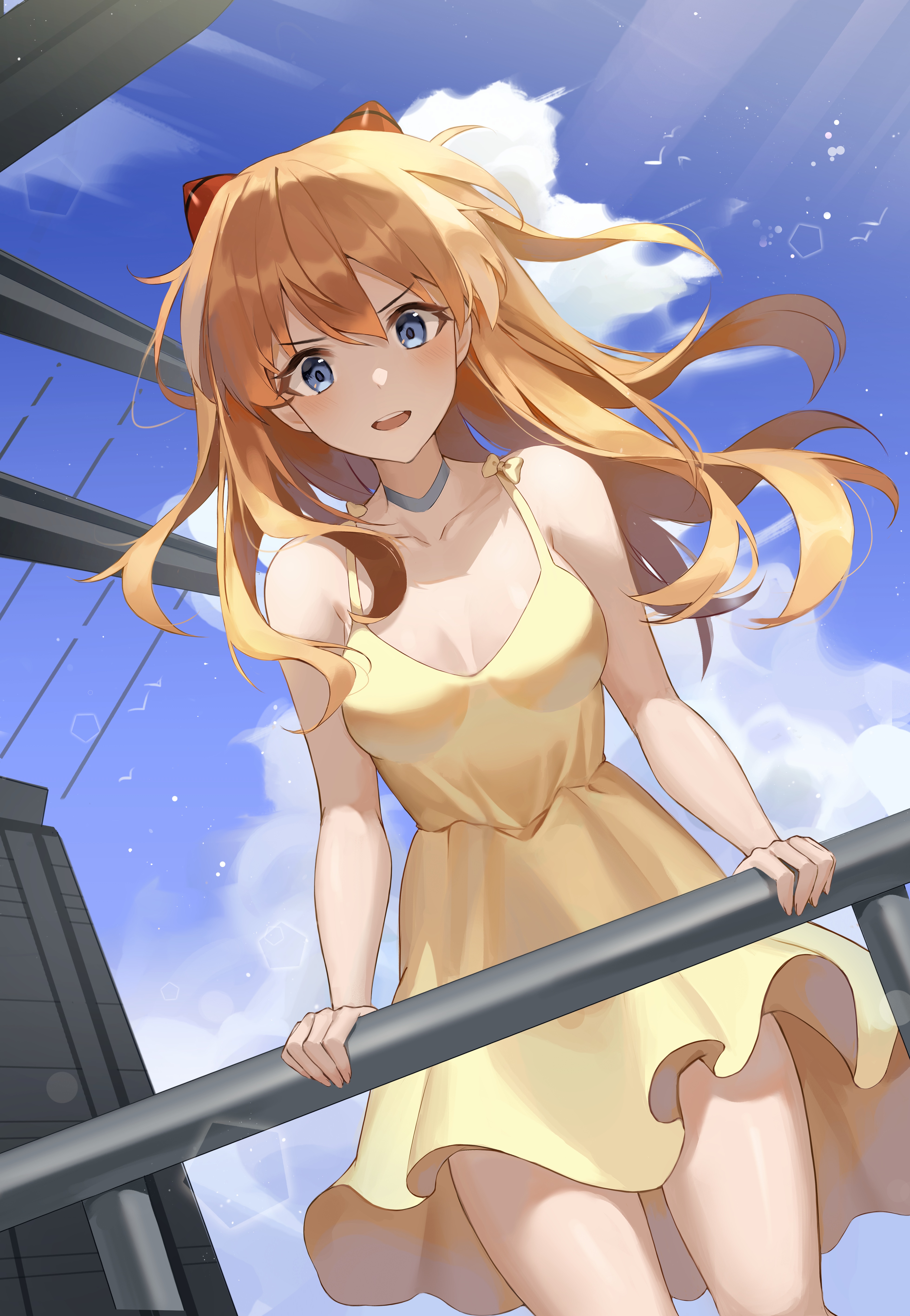 Asuka Langley Soryu in a yellow dress HD Phone Wallpaper