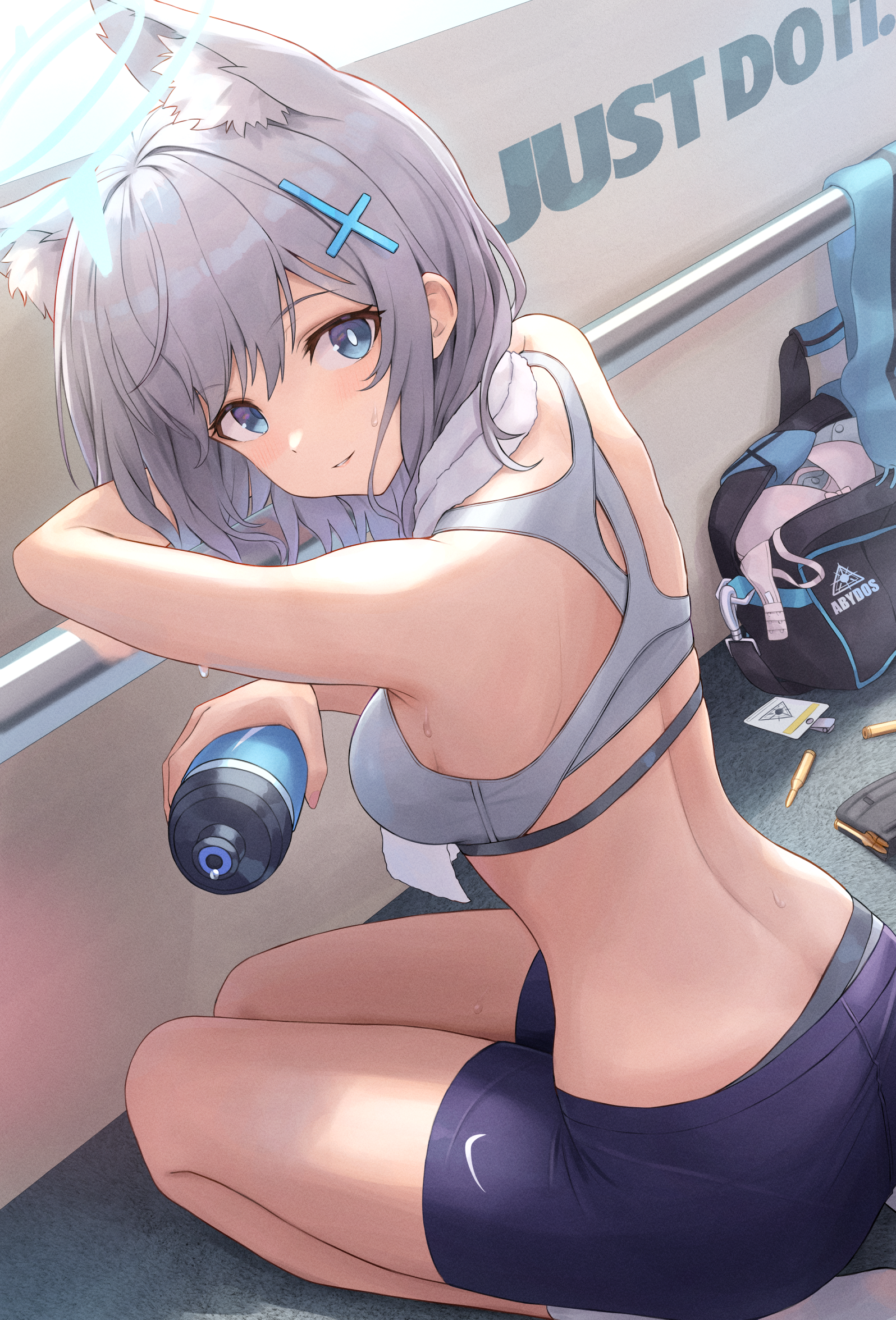 Shiroko in sportswear with a water bottle HD Phone Wallpaper