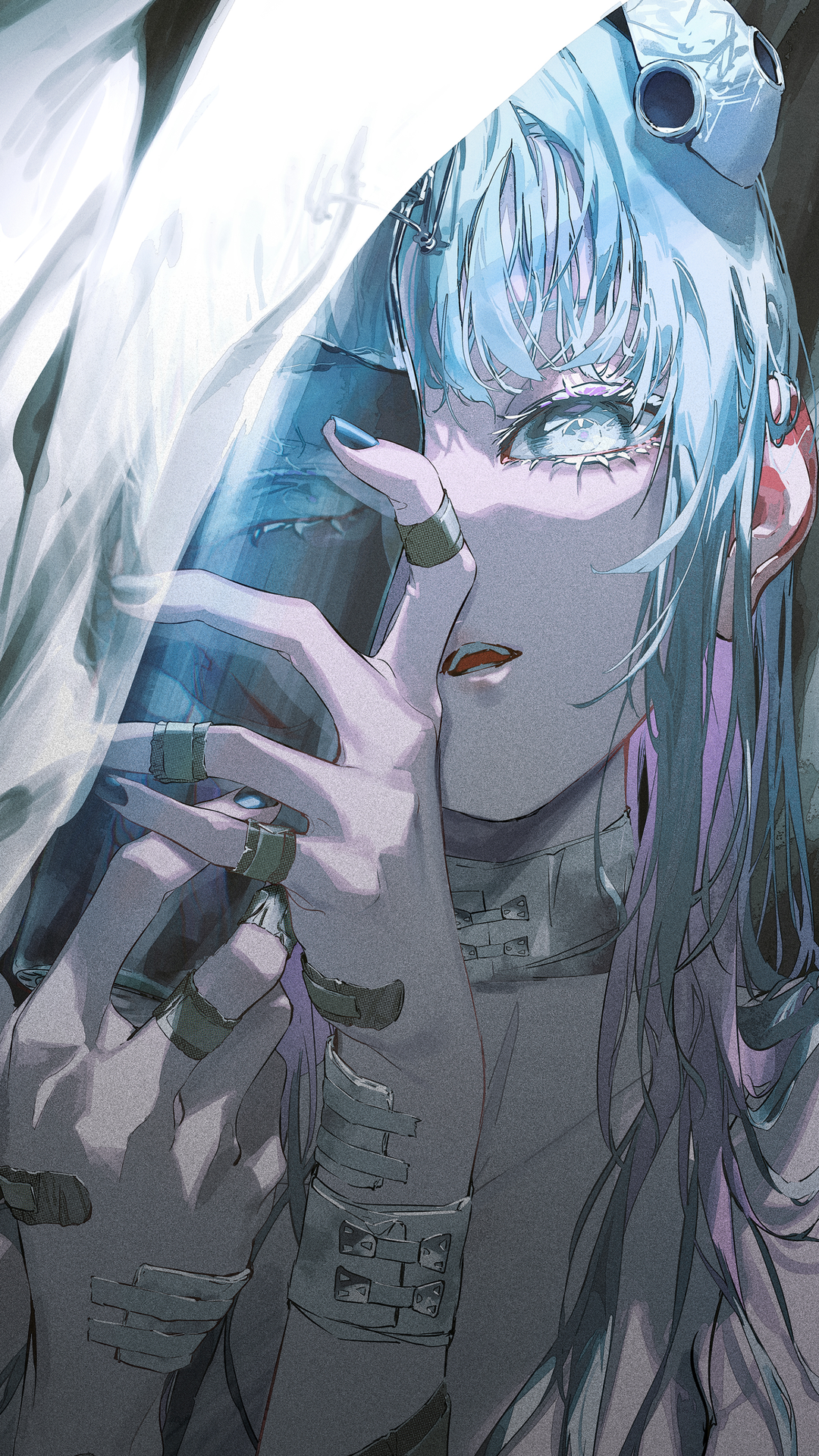 Anime girl with blue hair and striking eyes HD Phone Wallpaper