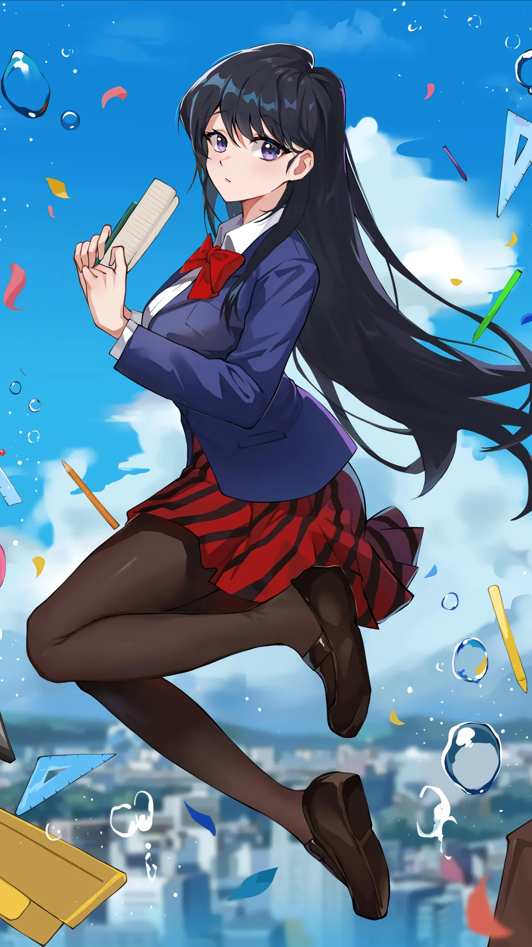 Shouko Komi in a school uniform with a book HD Phone Wallpaper