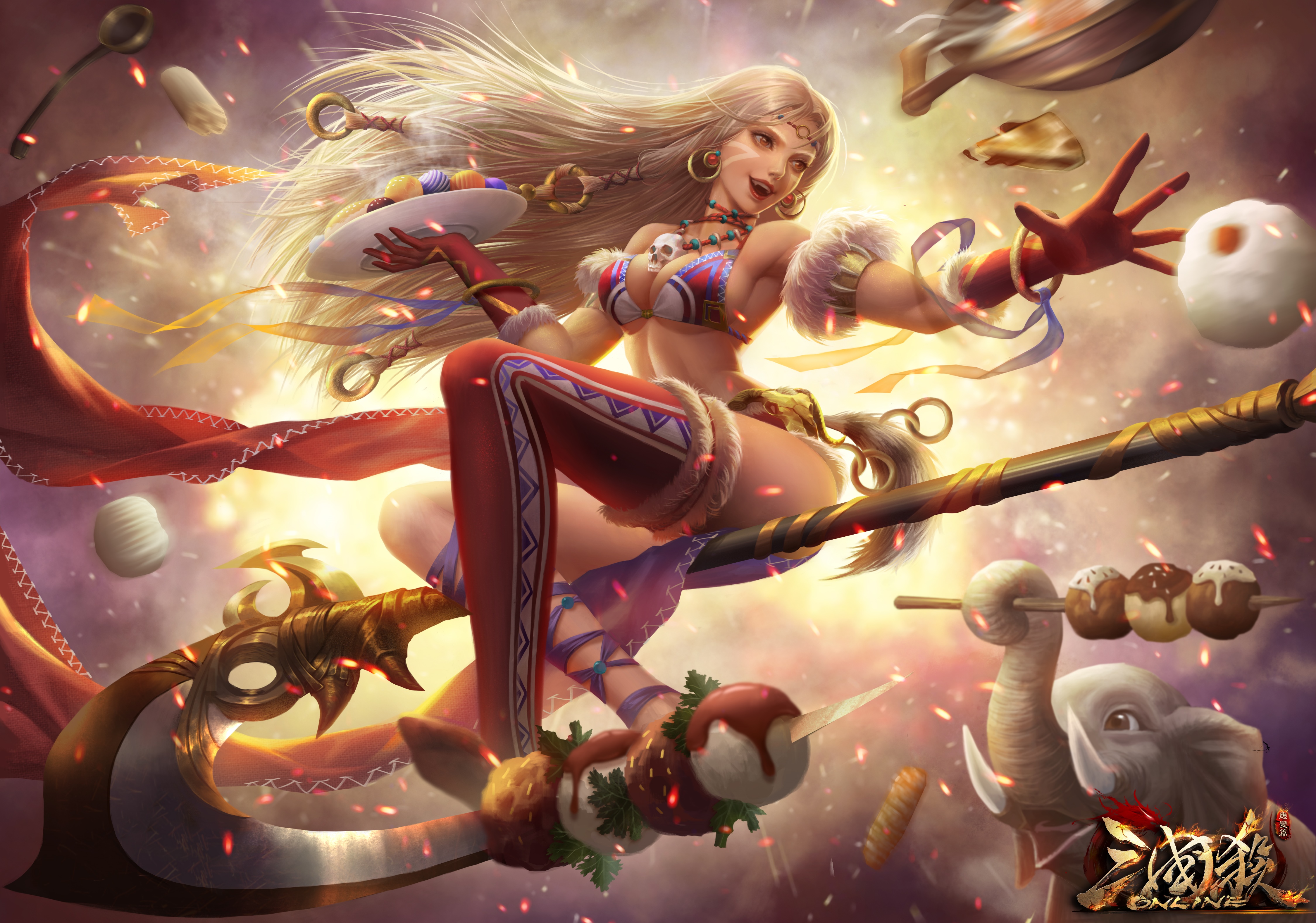 4K Three Kingdoms Woman with Elephant and Food HD Wallpaper