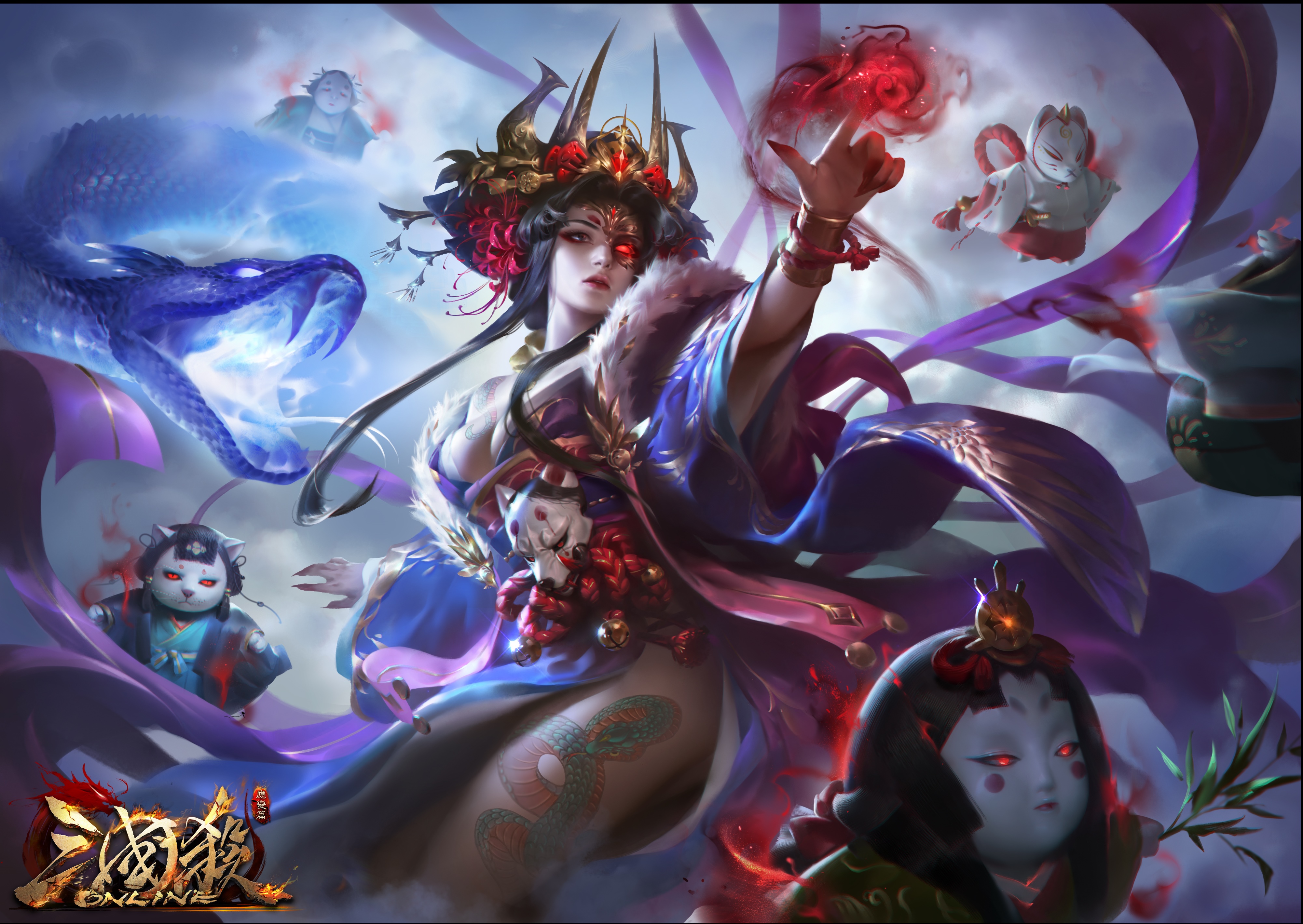 Online Game Art with Japanese Folklore Elements HD Wallpaper