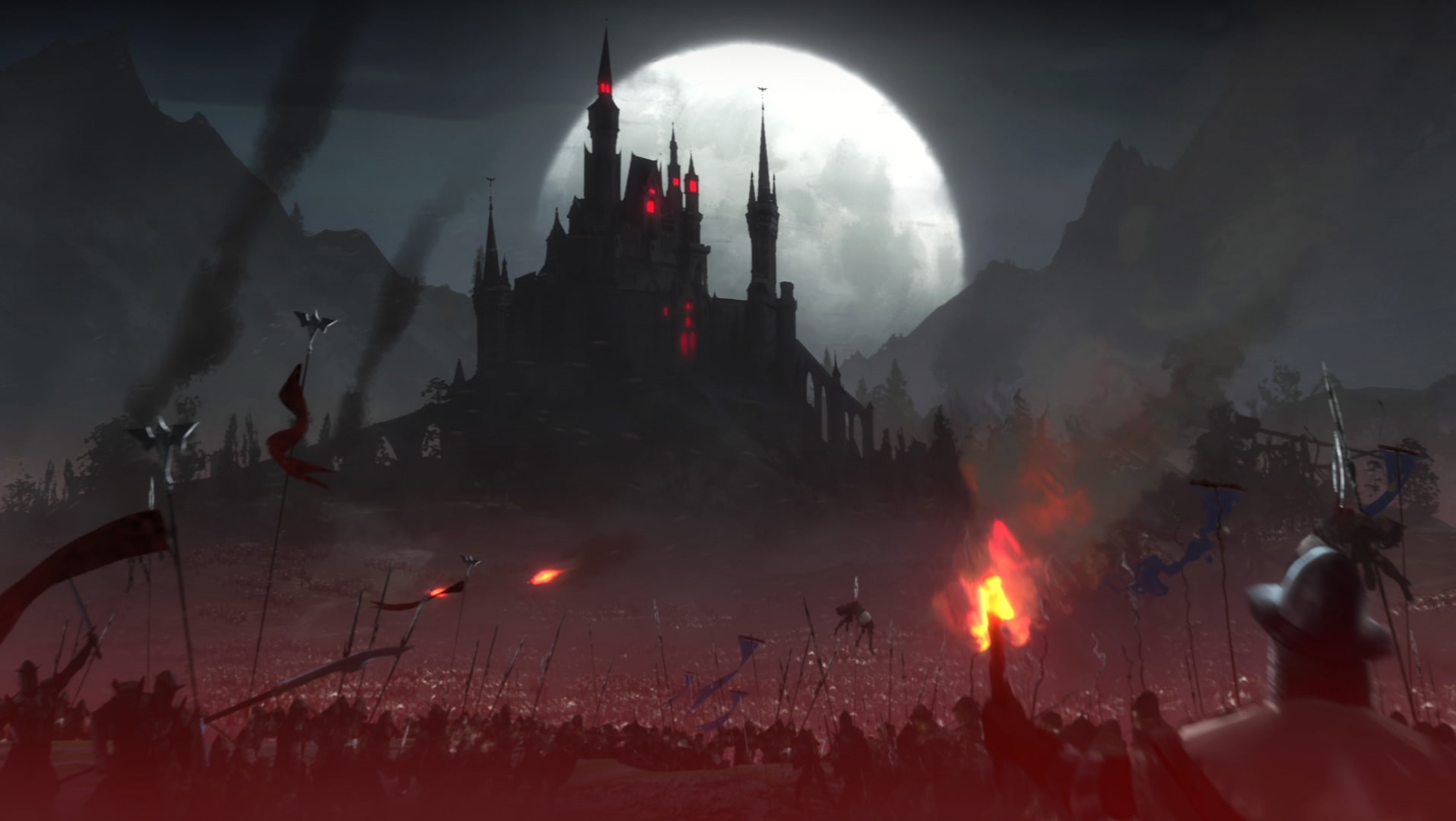 V Rising artwork of a castle siege HD Wallpaper