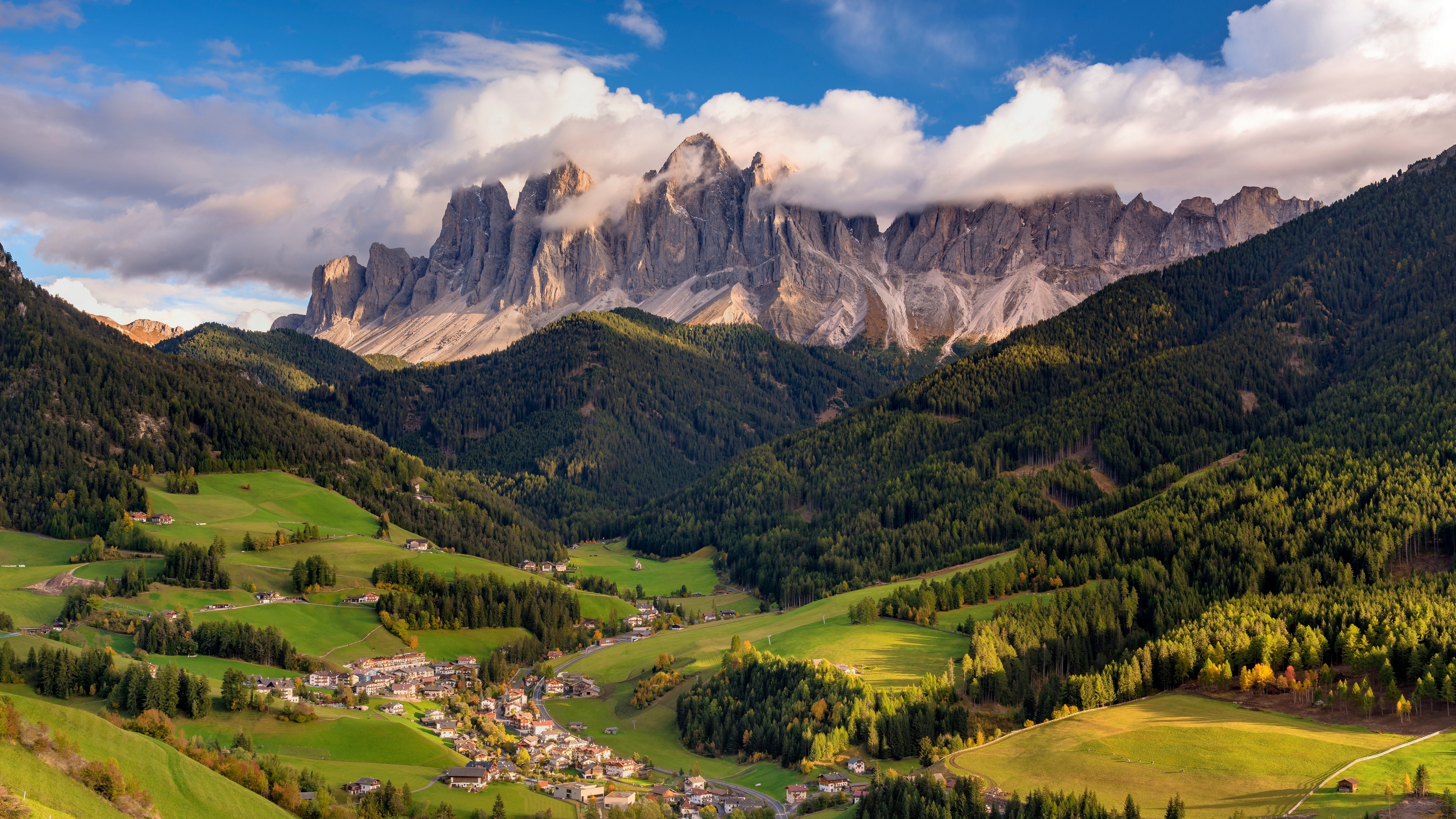 4K Dolomites Italy Mountains Landscape Village HD Wallpaper