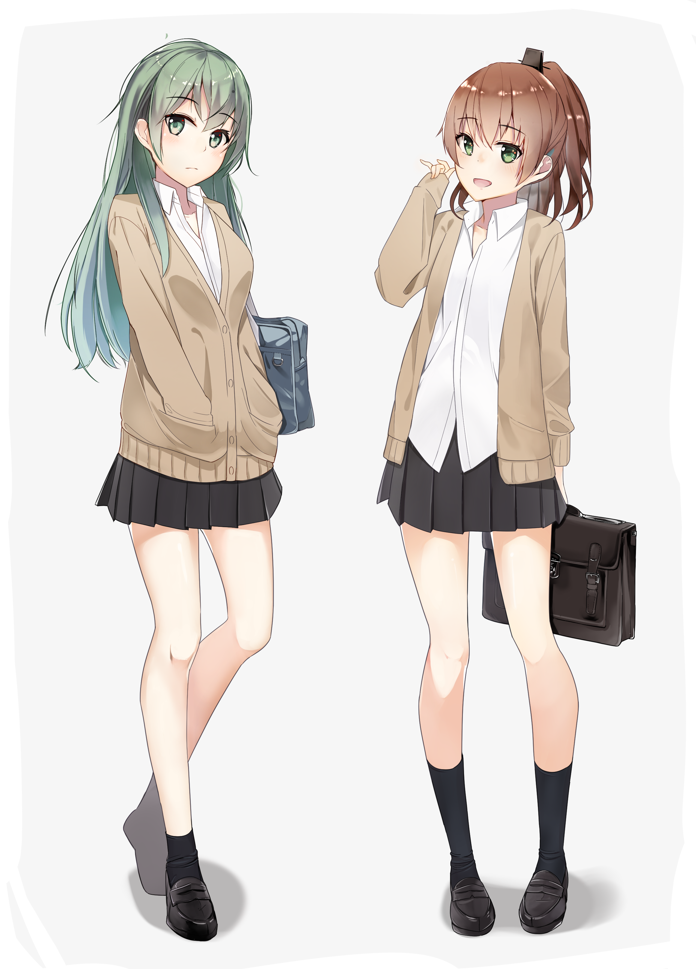 Two anime girls in school uniforms with bags HD Phone Wallpaper