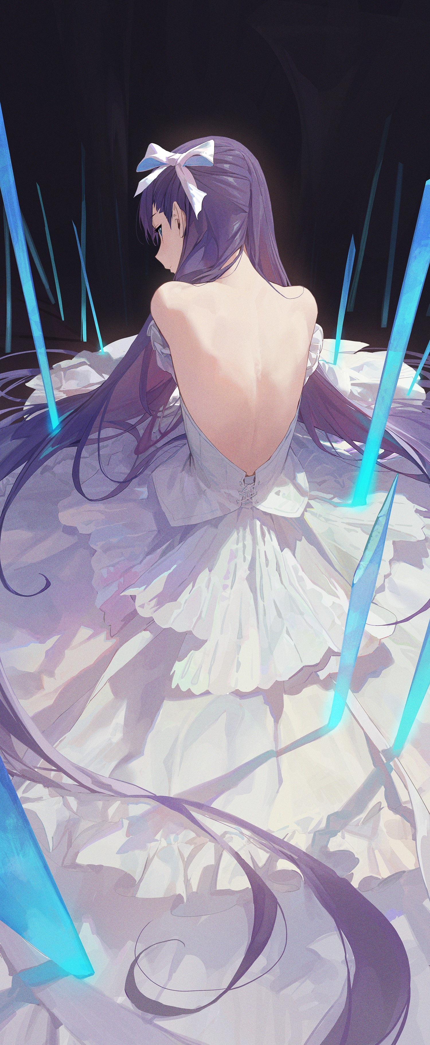 Meltlilith in a white dress with purple hair HD Phone Wallpaper