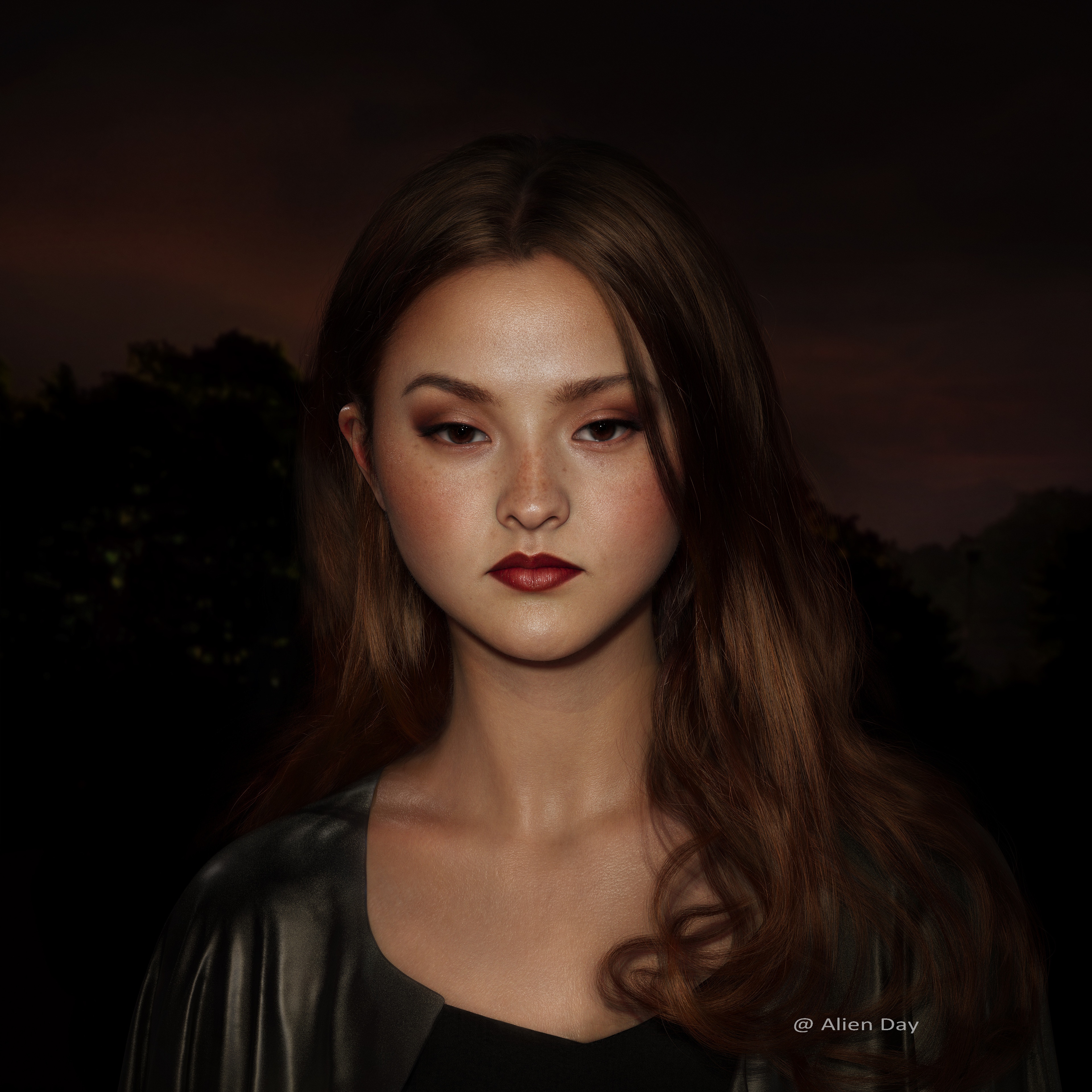 4K portrait of Devon Aoki with red lipstick HD Wallpaper