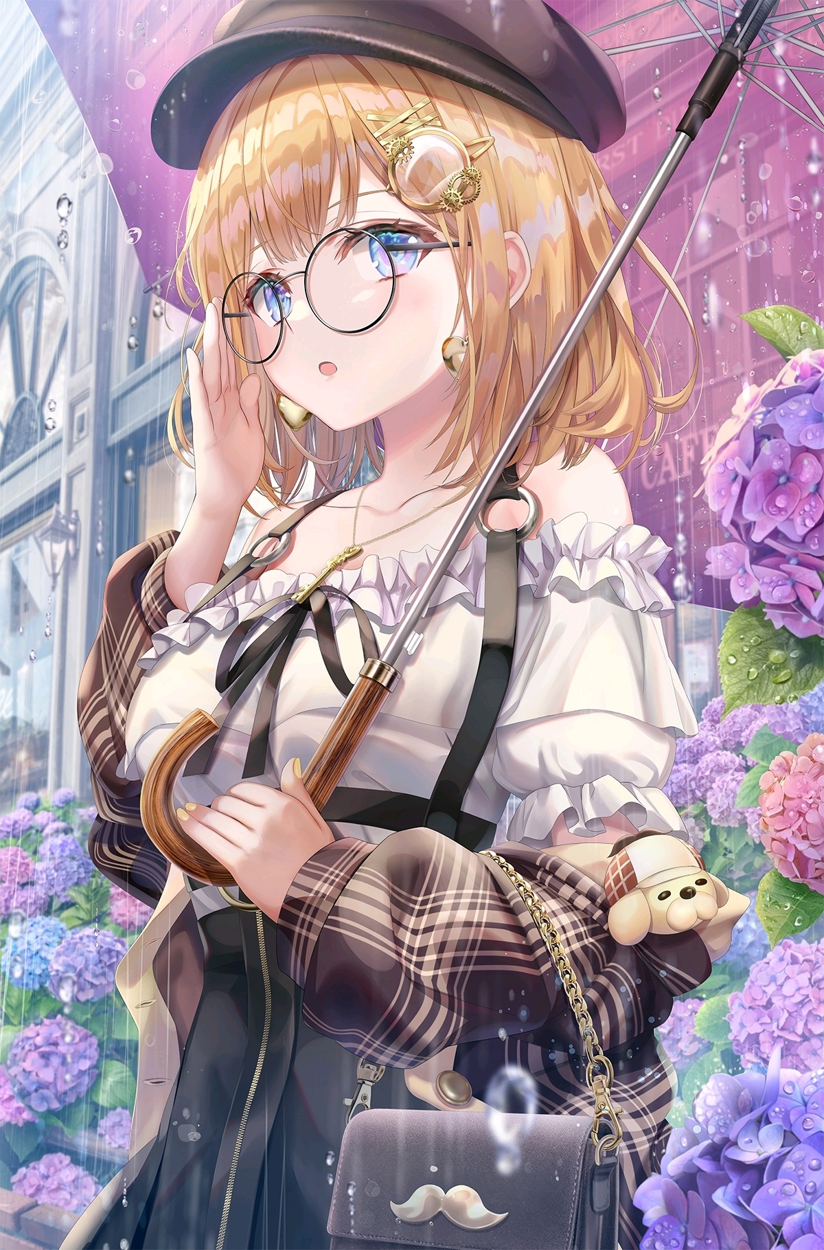Torino Akua with umbrella and flowers in the rain HD Phone Wallpaper