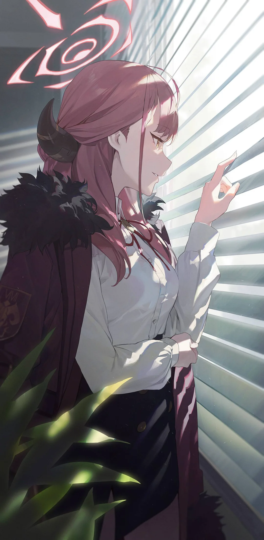 Aru Rikuhachima from Blue Archive looking out a window HD Phone Wallpaper
