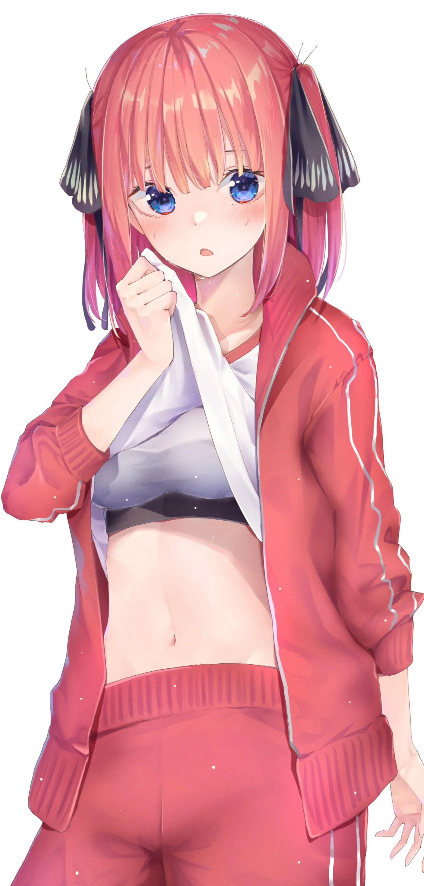 Nino Nakano in a red tracksuit HD Phone Wallpaper