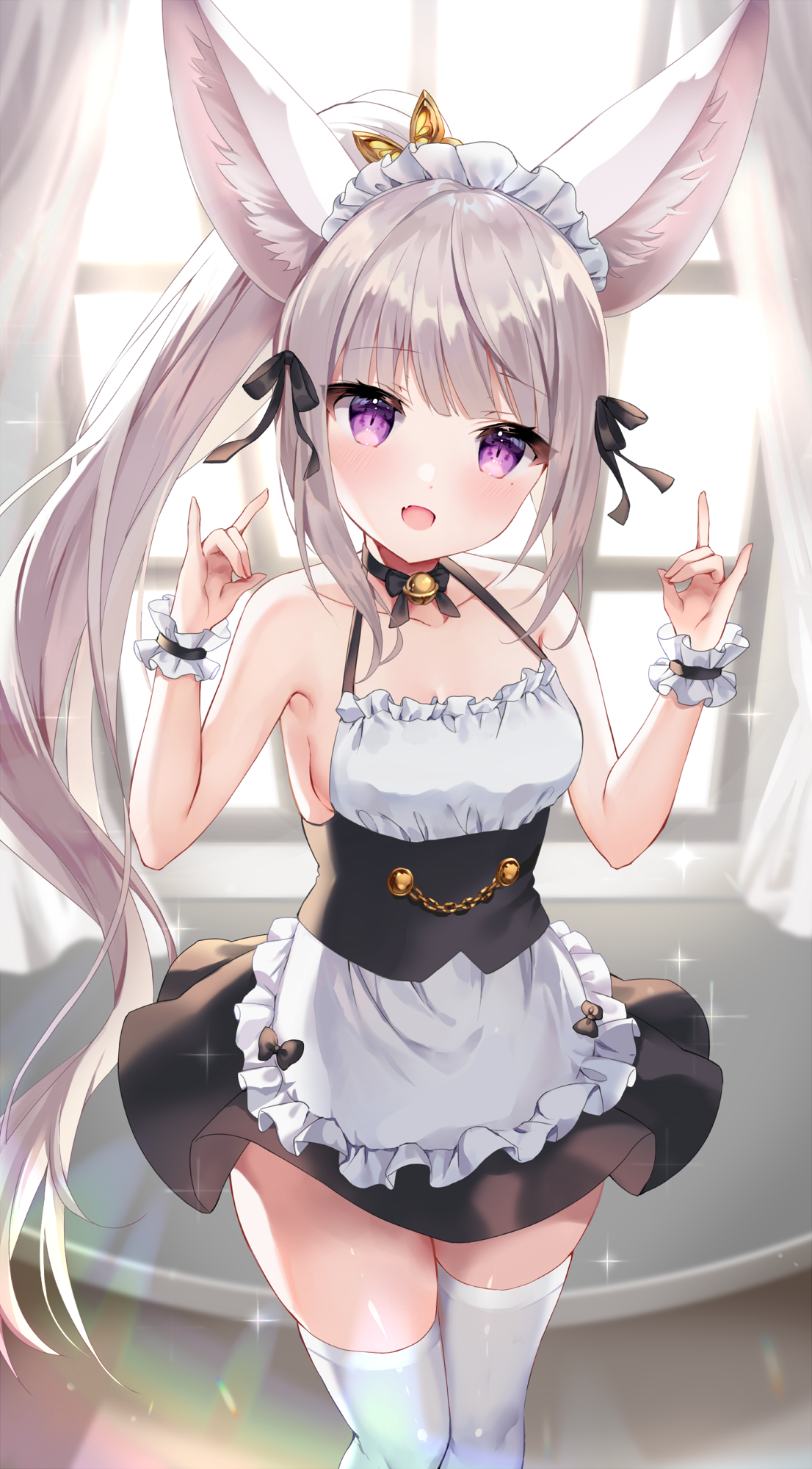 Fox girl in maid outfit with purple hair HD Phone Wallpaper